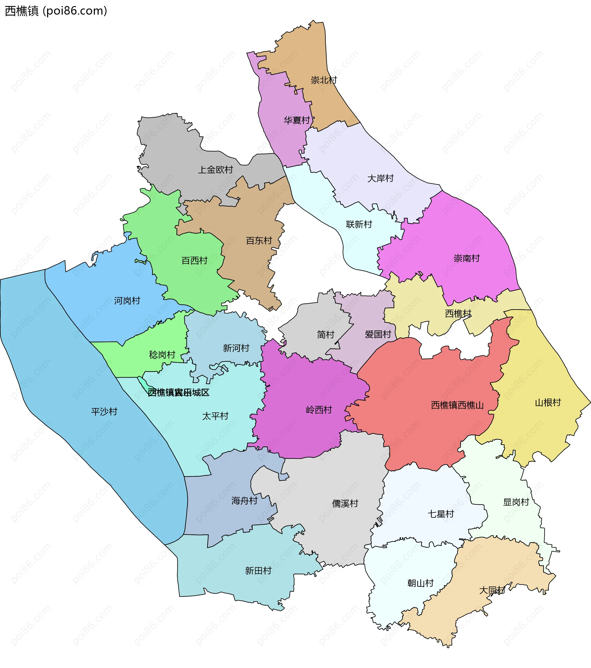 西樵镇边界地图(五级行政区划)
