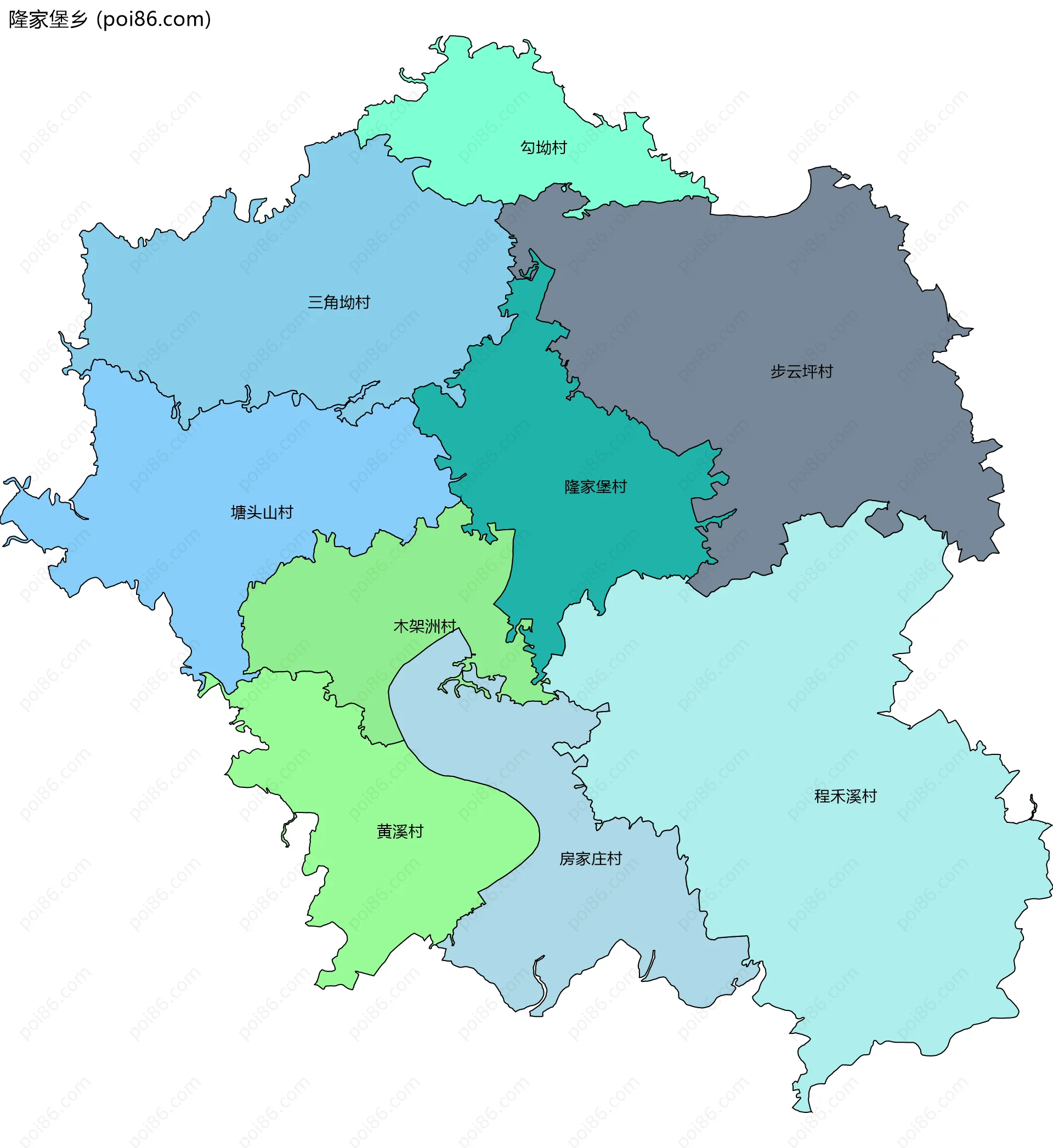 隆家堡乡边界地图(五级行政区划)