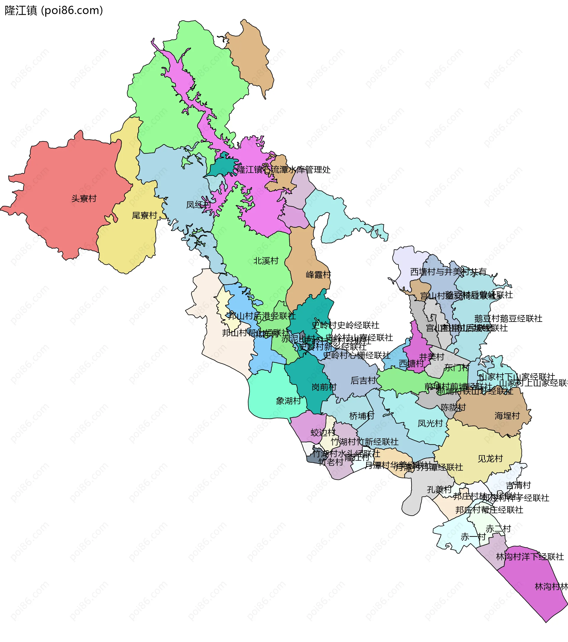 隆江镇边界地图(五级行政区划)