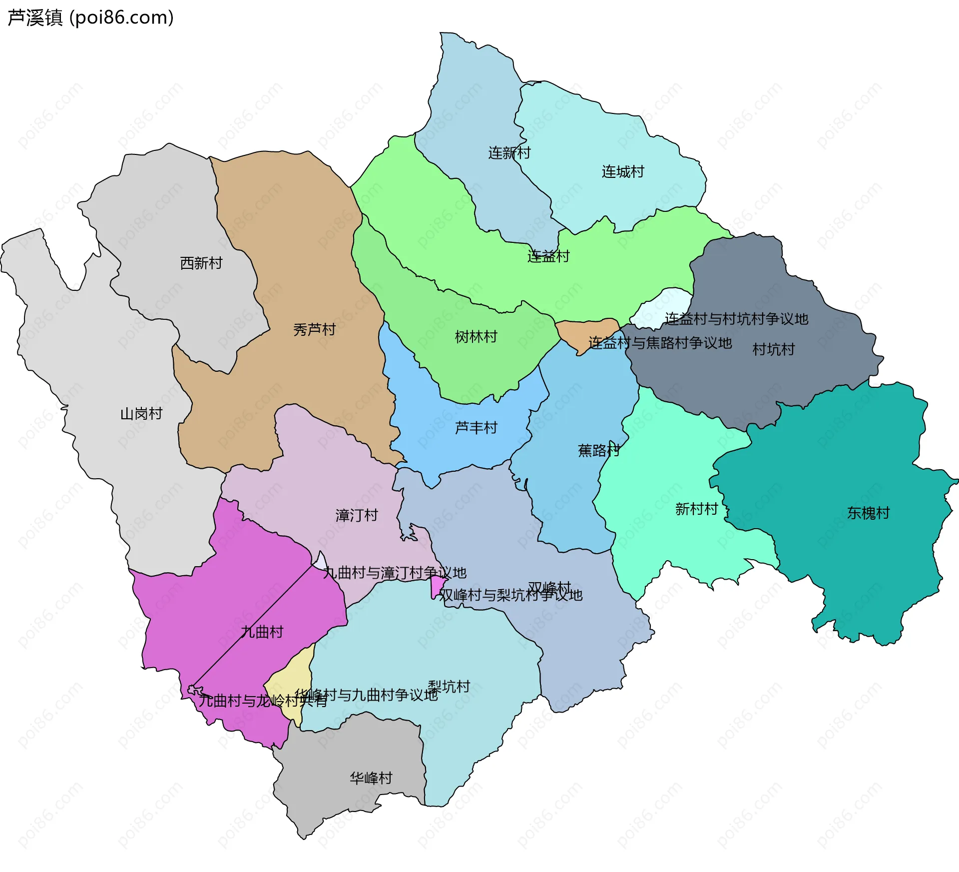 芦溪镇边界地图(五级行政区划)