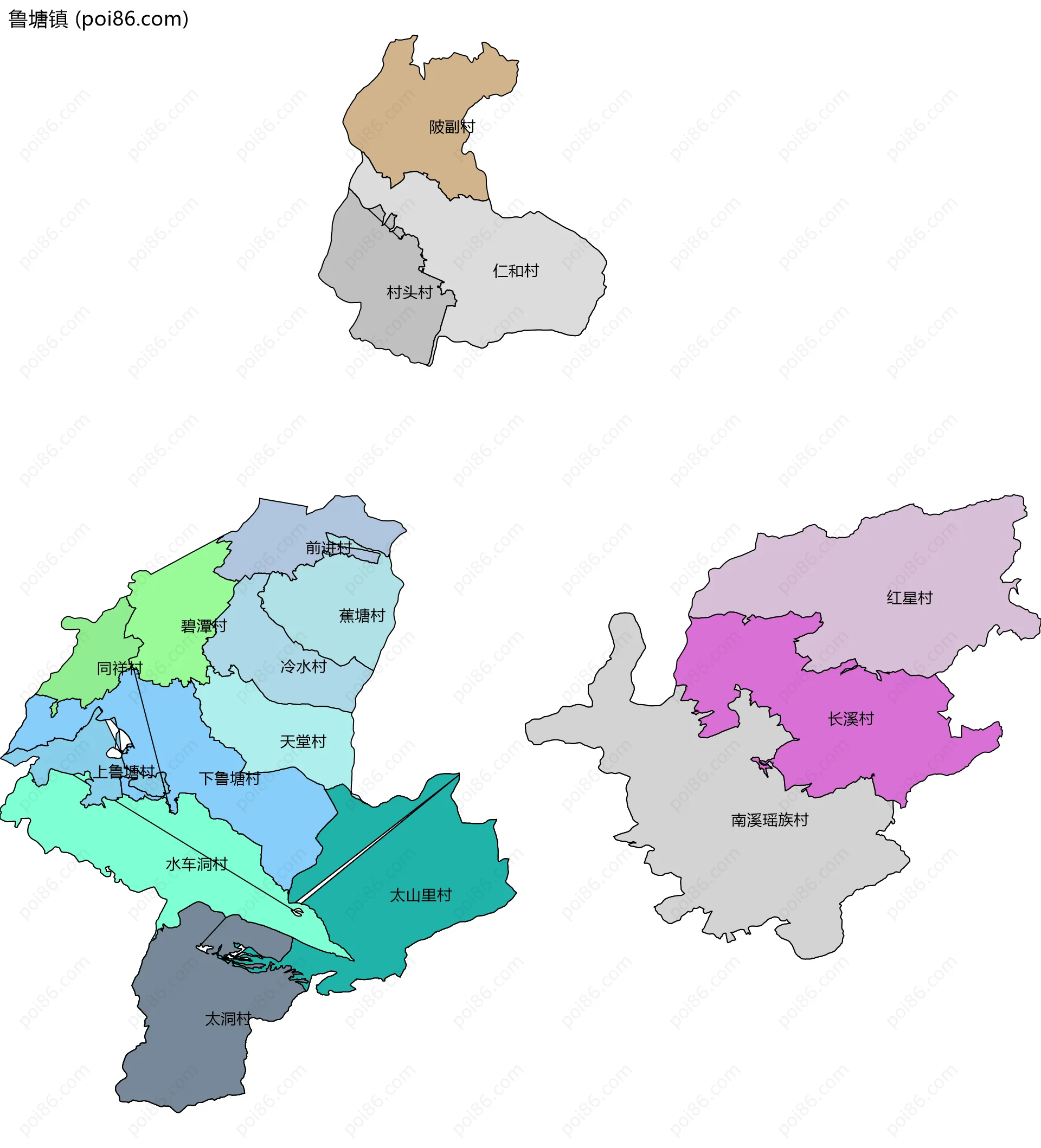 鲁塘镇边界地图(五级行政区划)