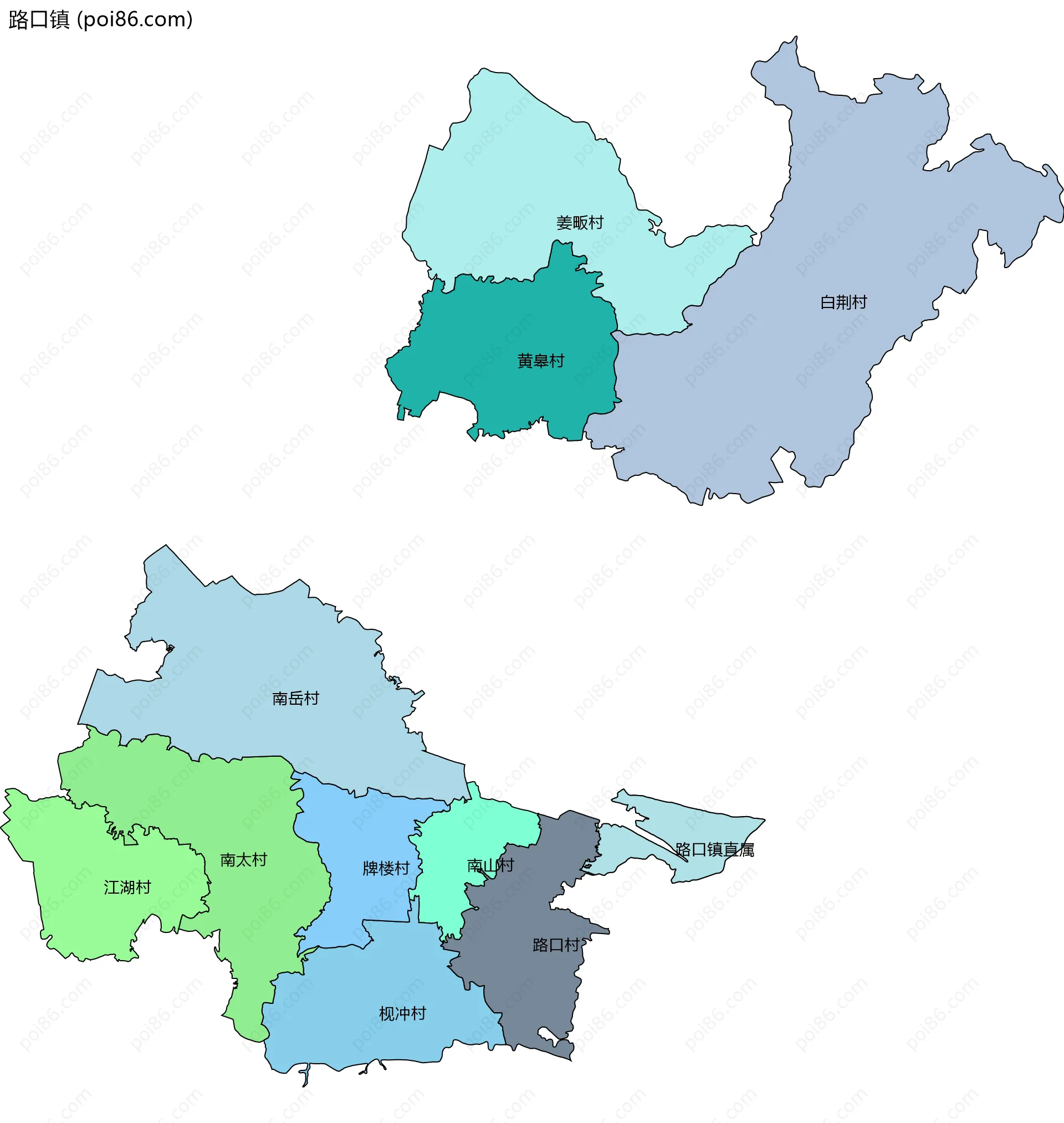 路口镇边界地图(五级行政区划)