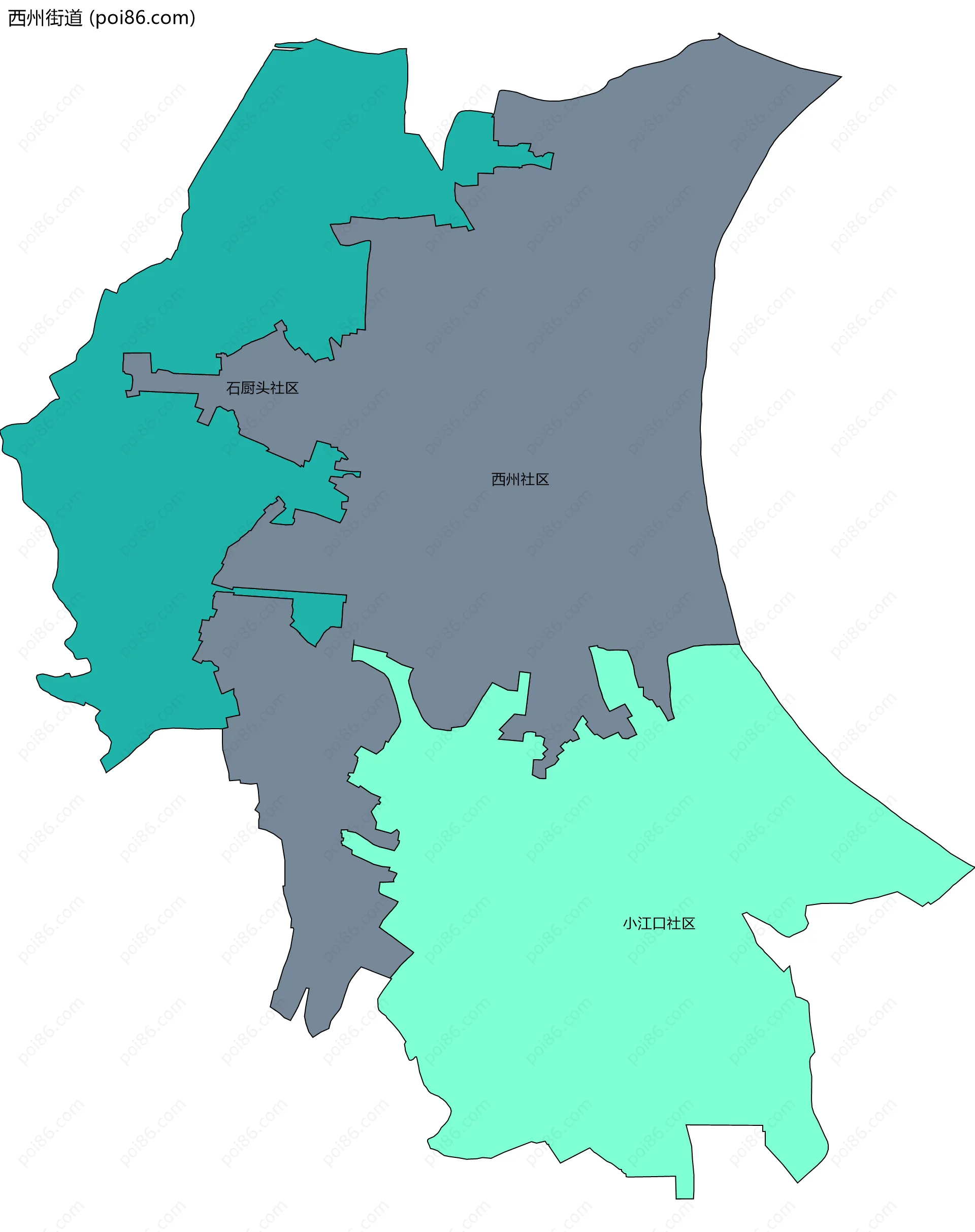 西州街道边界地图(五级行政区划)