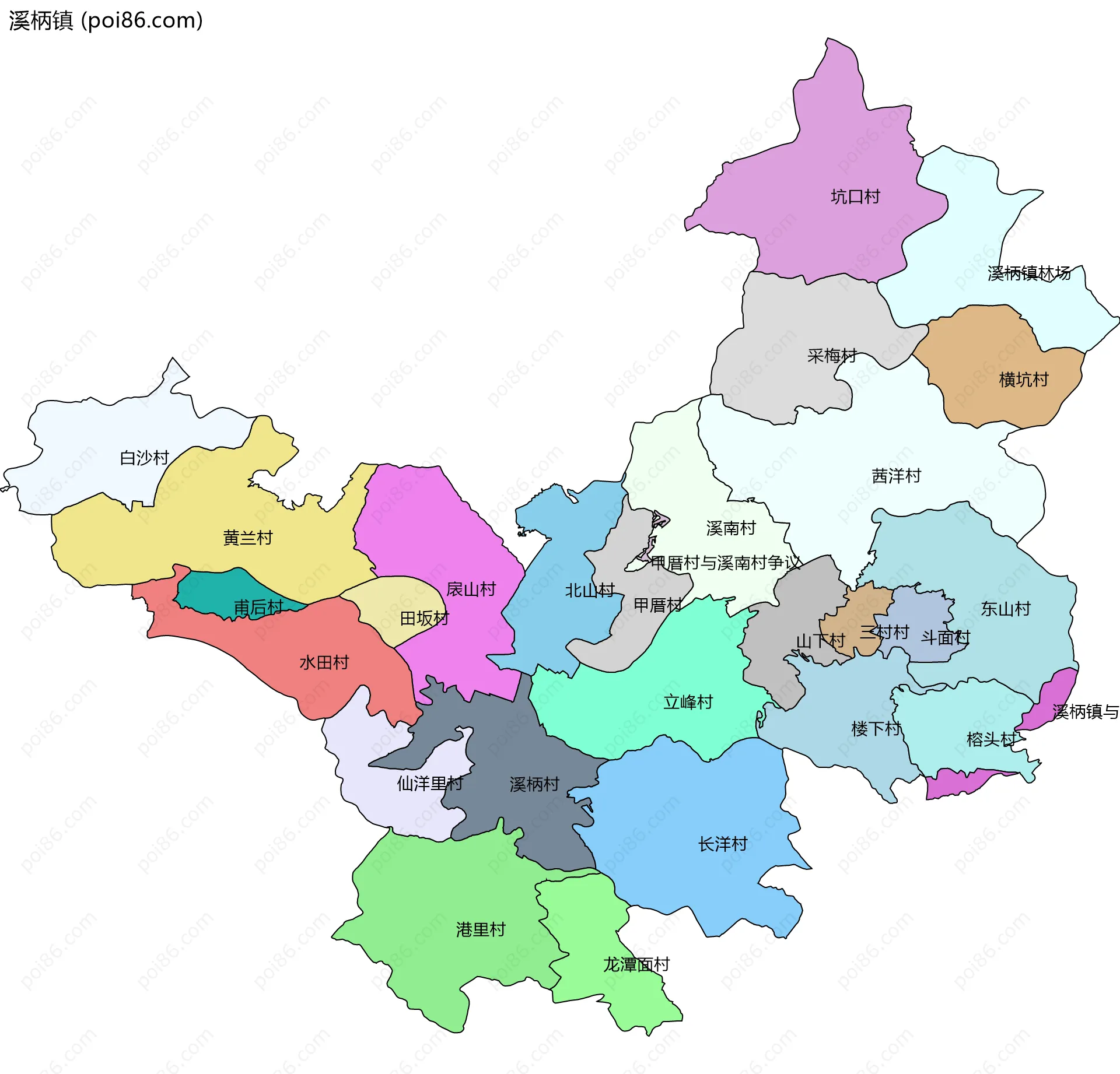 溪柄镇边界地图(五级行政区划)