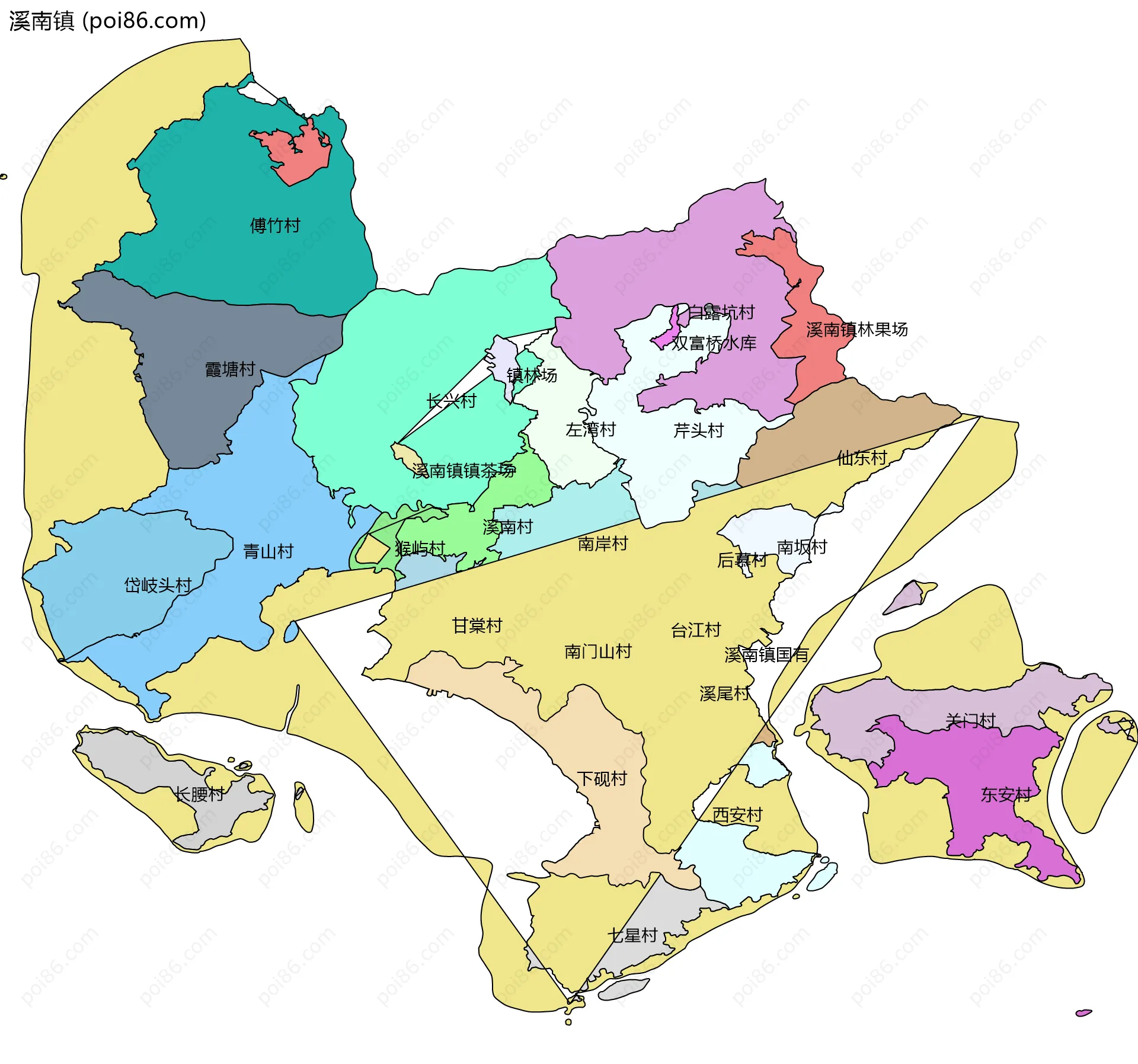 溪南镇边界地图(五级行政区划)