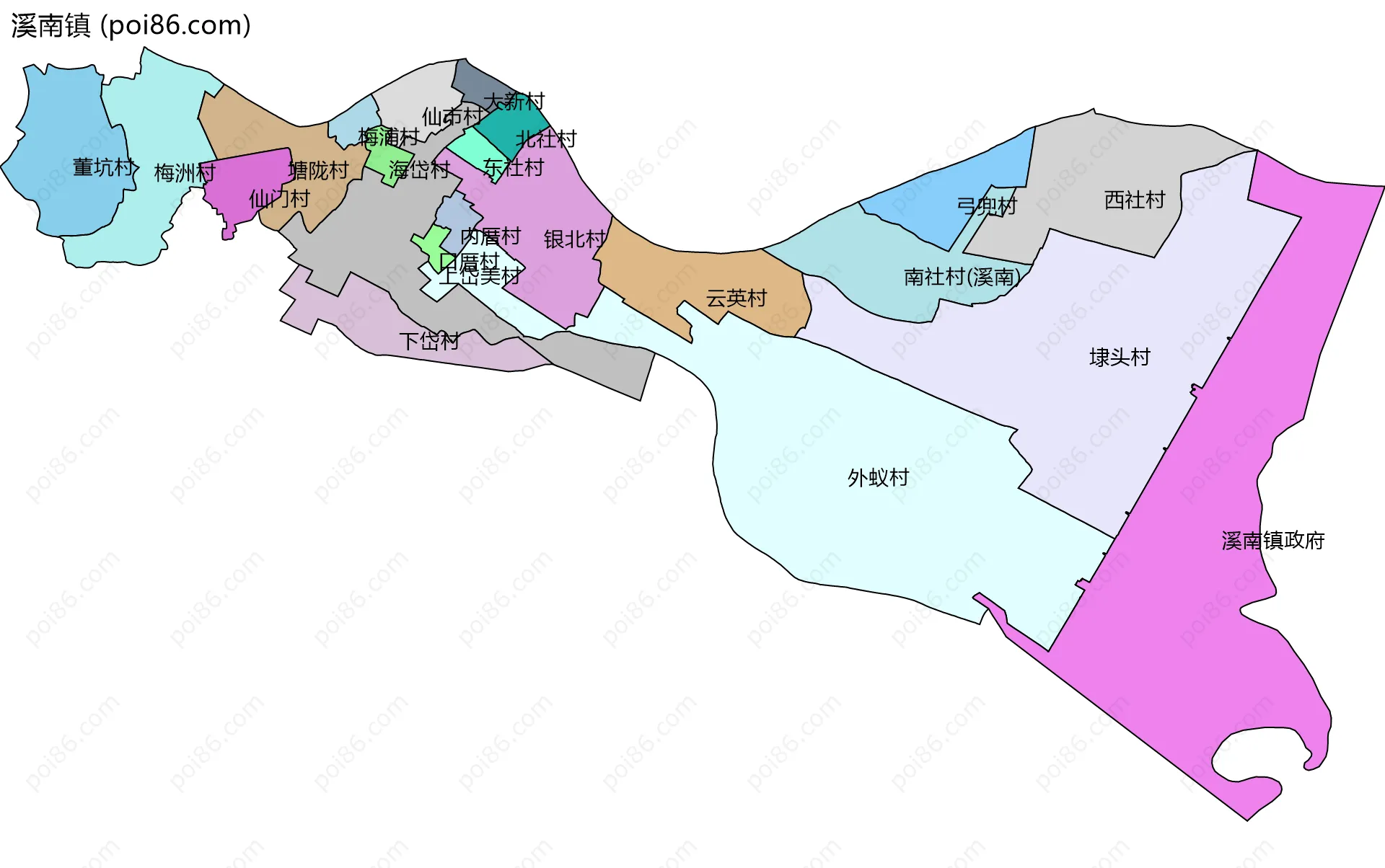 溪南镇边界地图(五级行政区划)