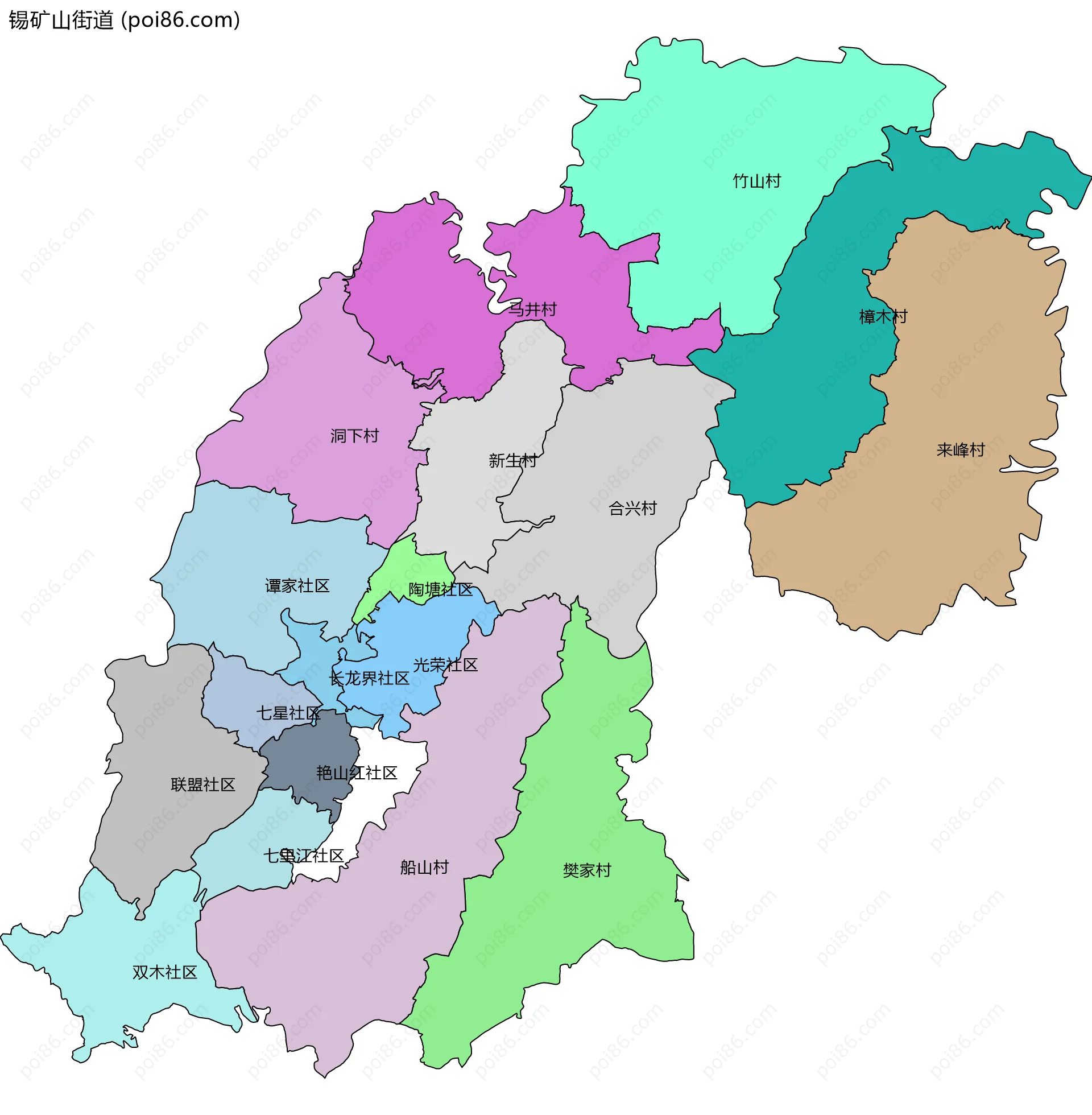 锡矿山街道边界地图(五级行政区划)