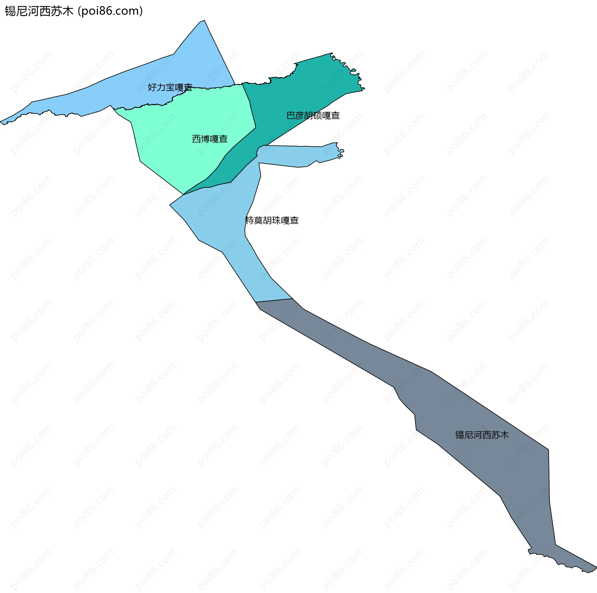 锡尼河西苏木边界地图(五级行政区划)