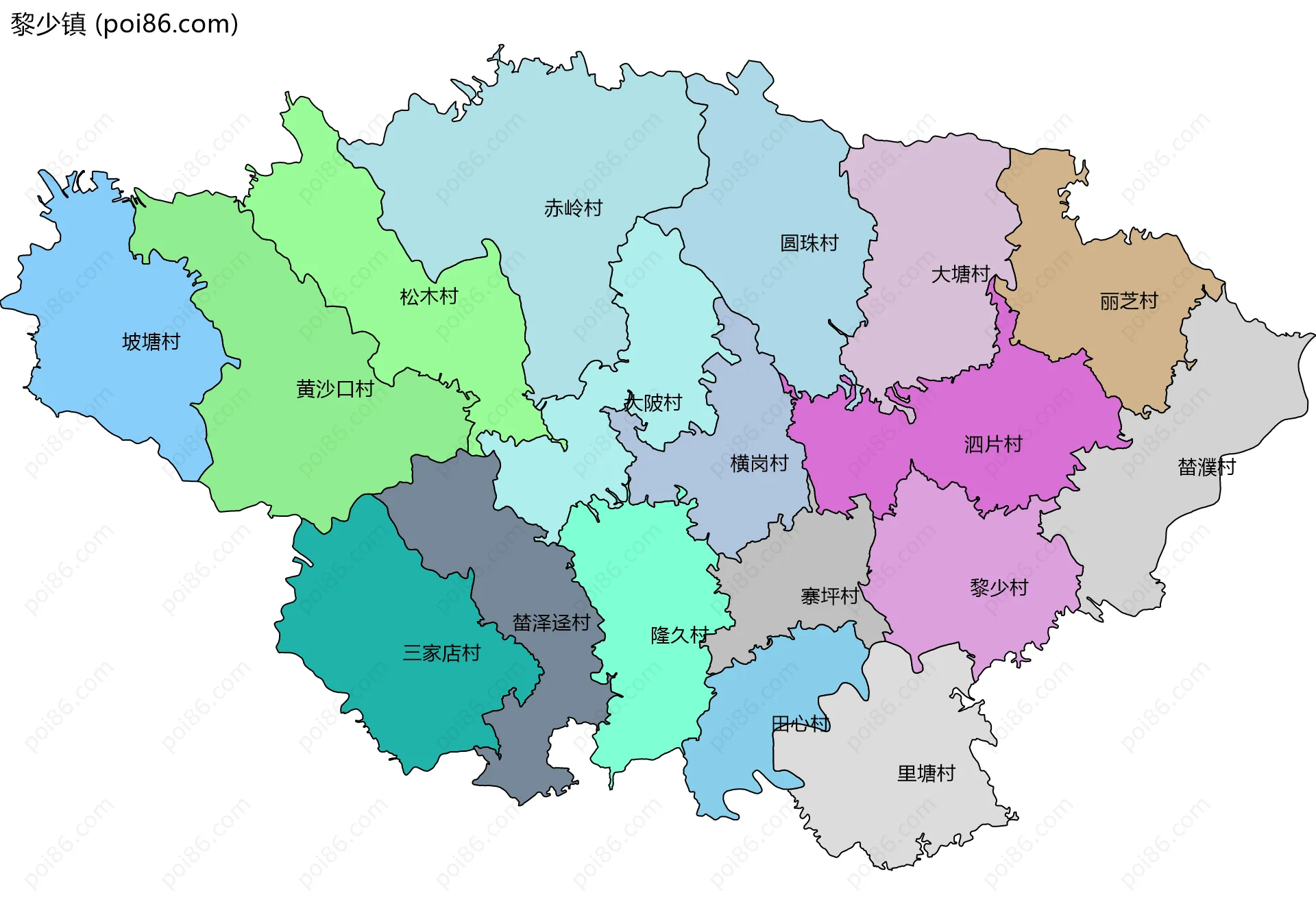 黎少镇边界地图(五级行政区划)
