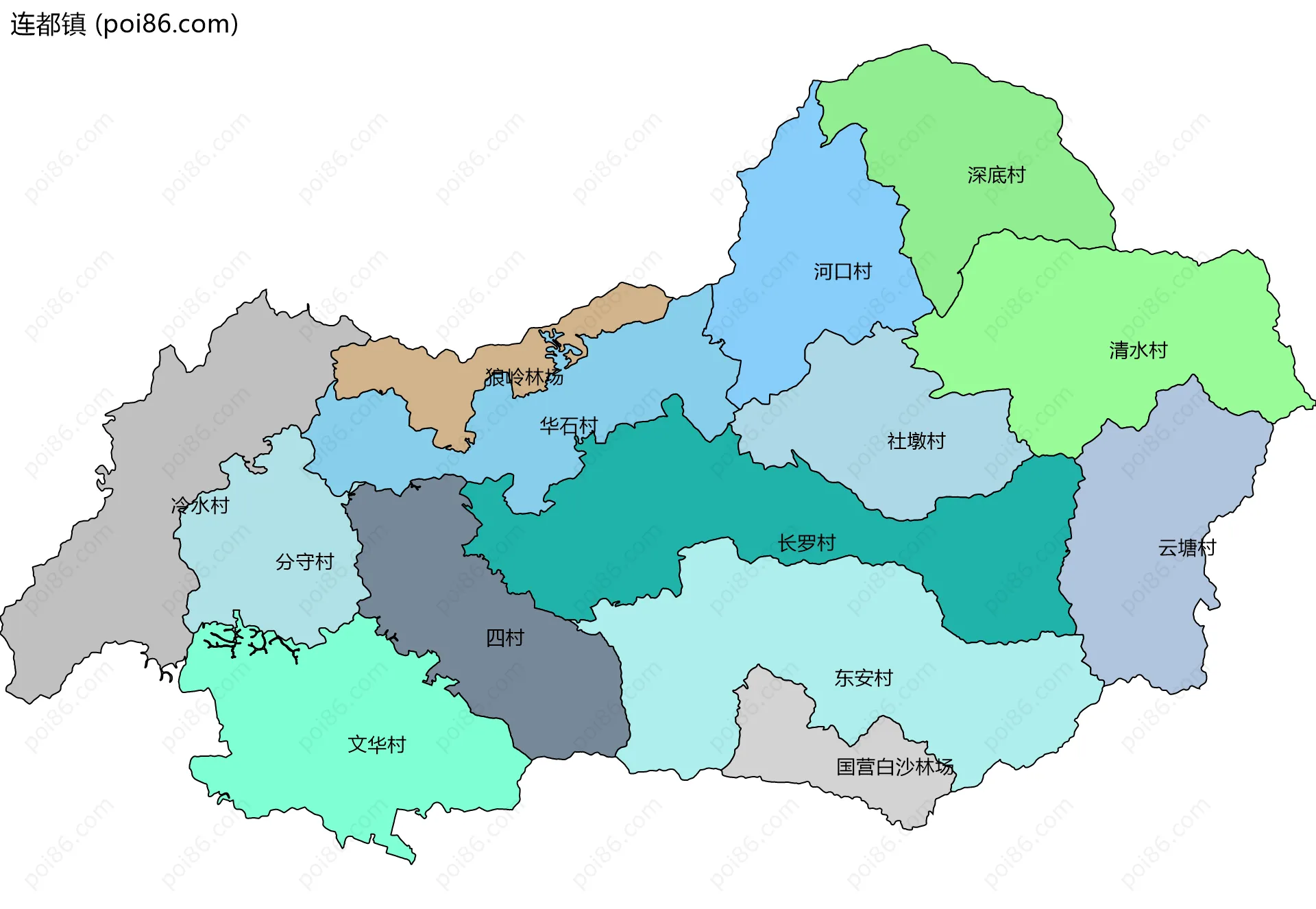 连都镇边界地图(五级行政区划)
