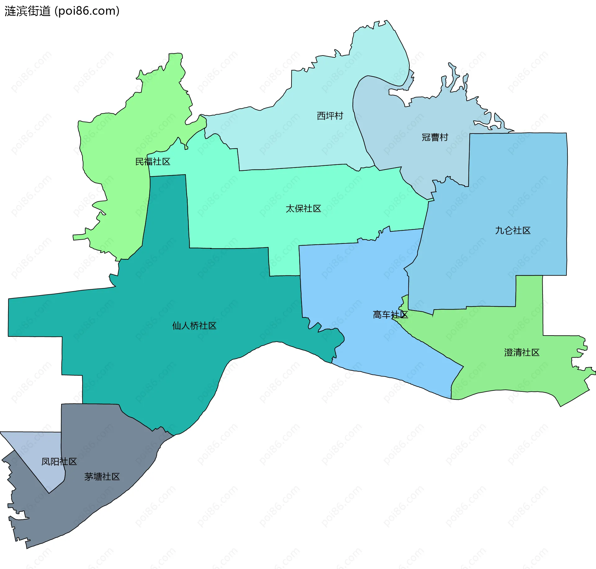 涟滨街道边界地图(五级行政区划)