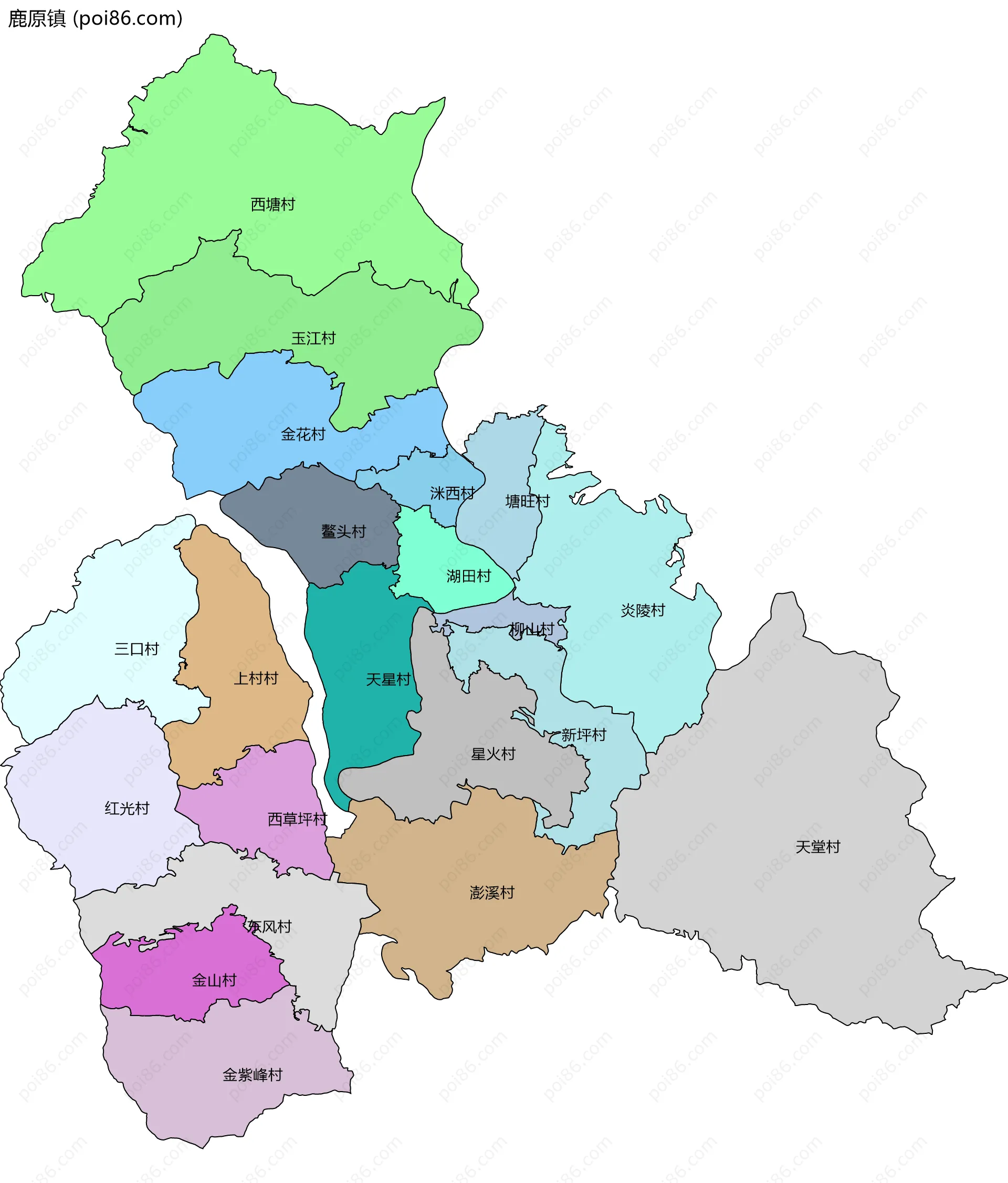 鹿原镇边界地图(五级行政区划)