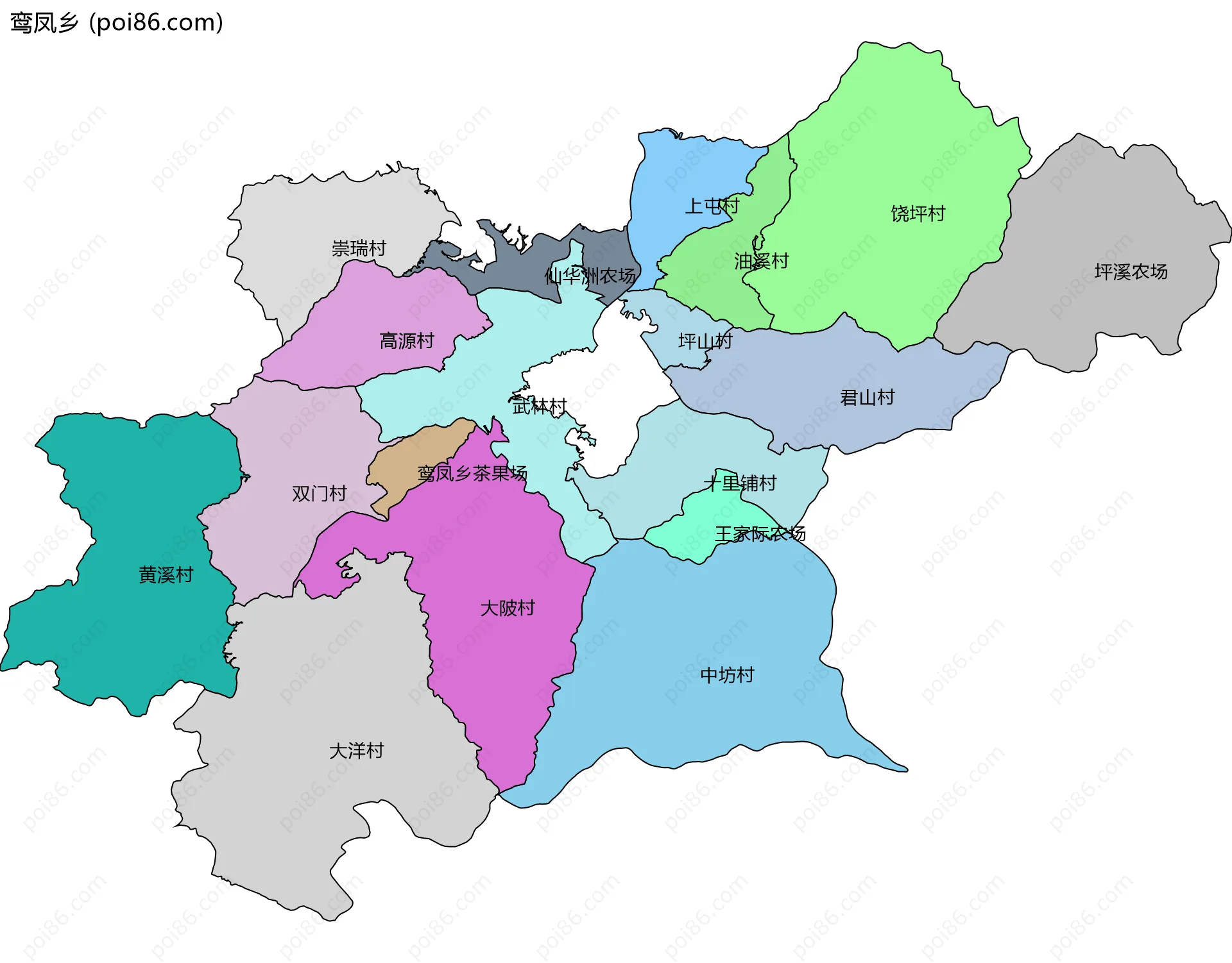 鸾凤乡边界地图(五级行政区划)