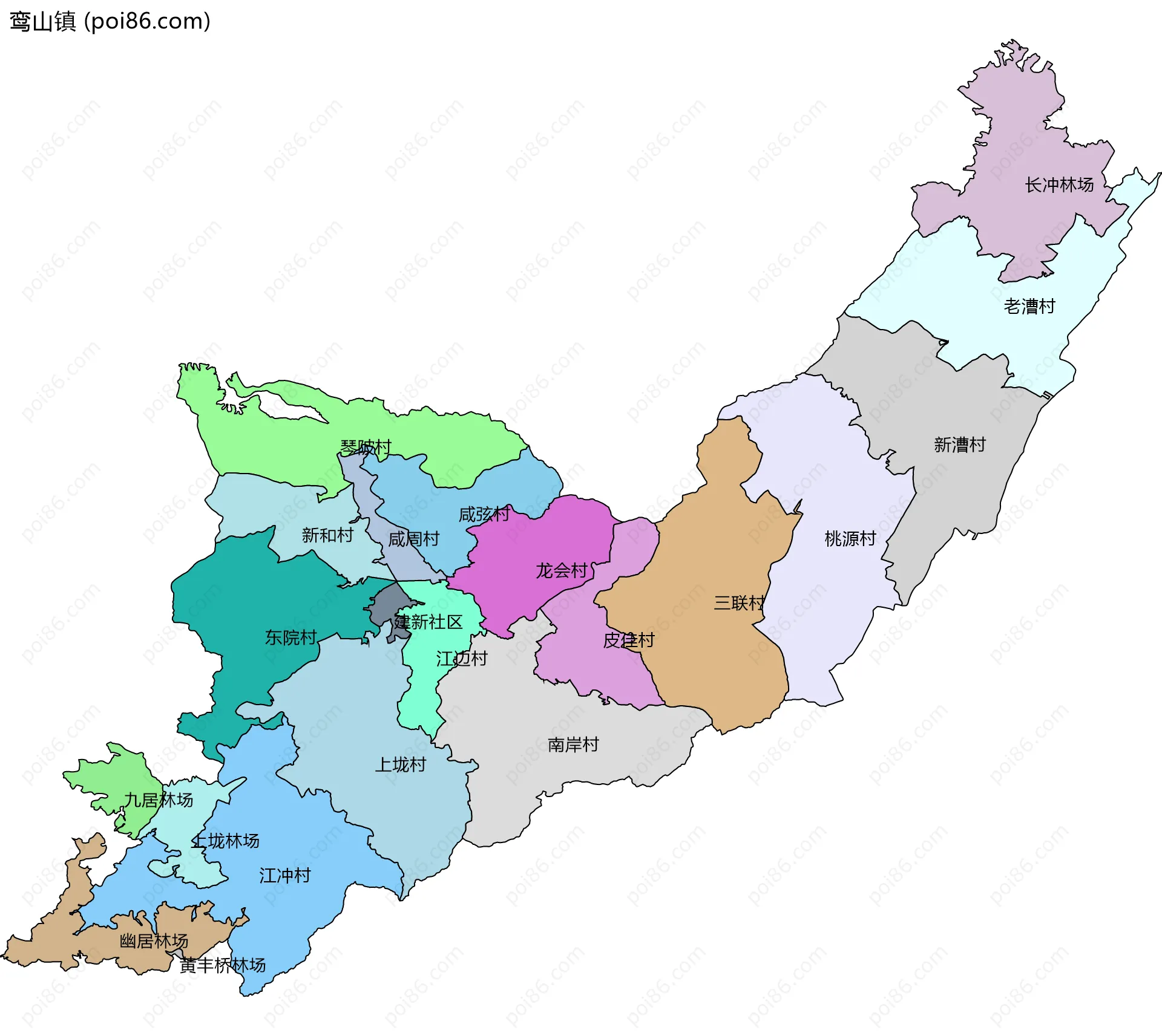 鸾山镇边界地图(五级行政区划)