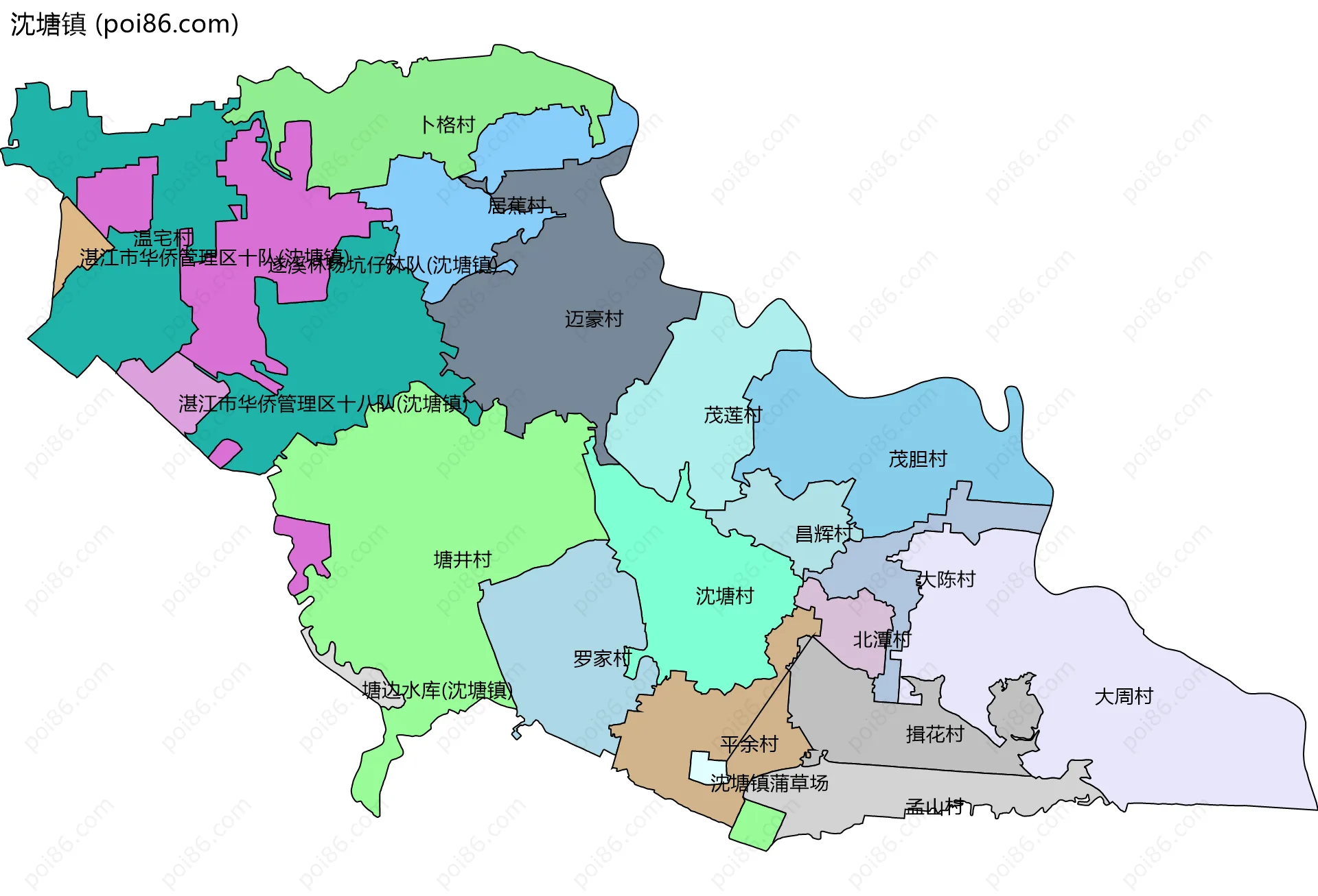 沈塘镇边界地图(五级行政区划)