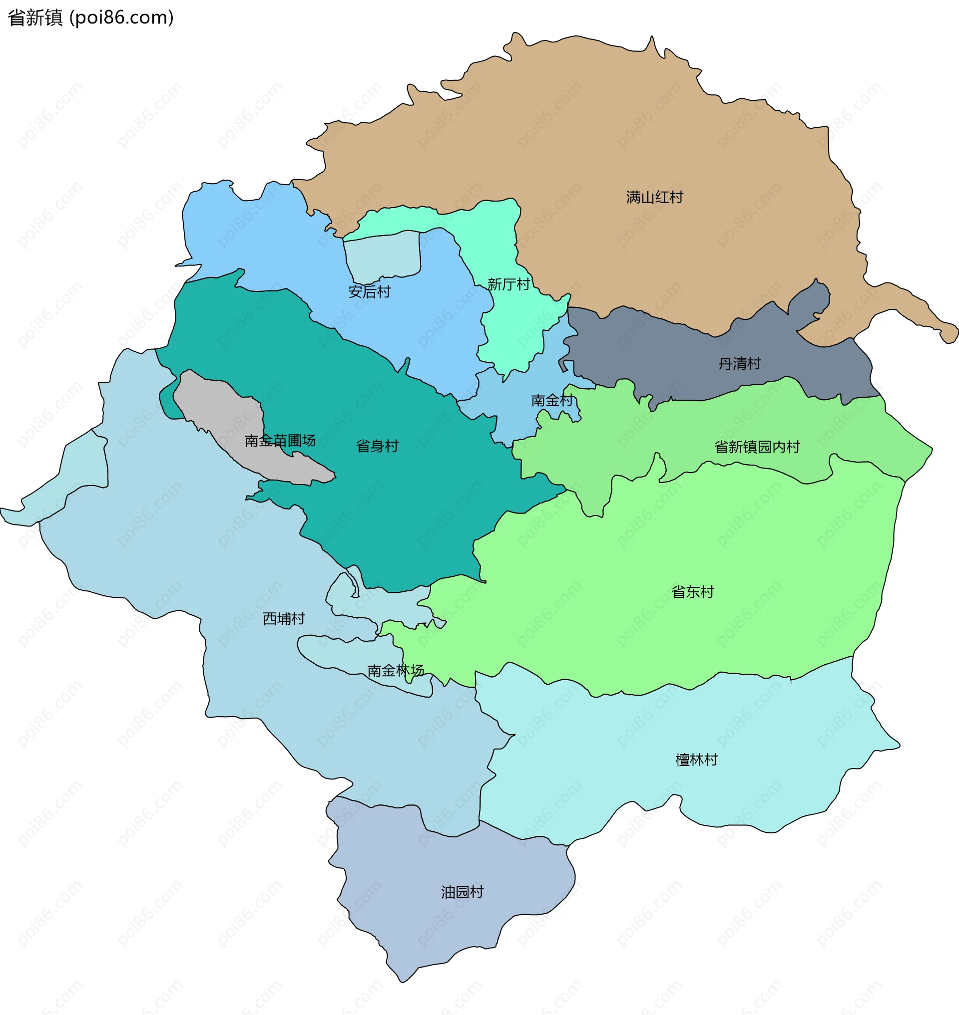 省新镇边界地图(五级行政区划)