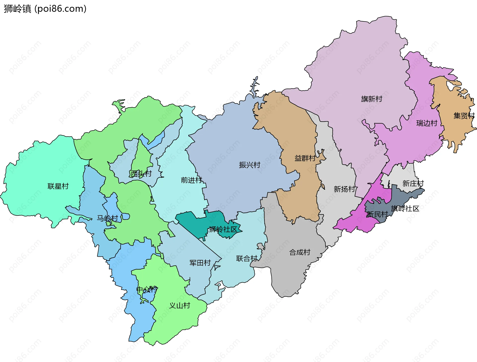 狮岭镇边界地图(五级行政区划)
