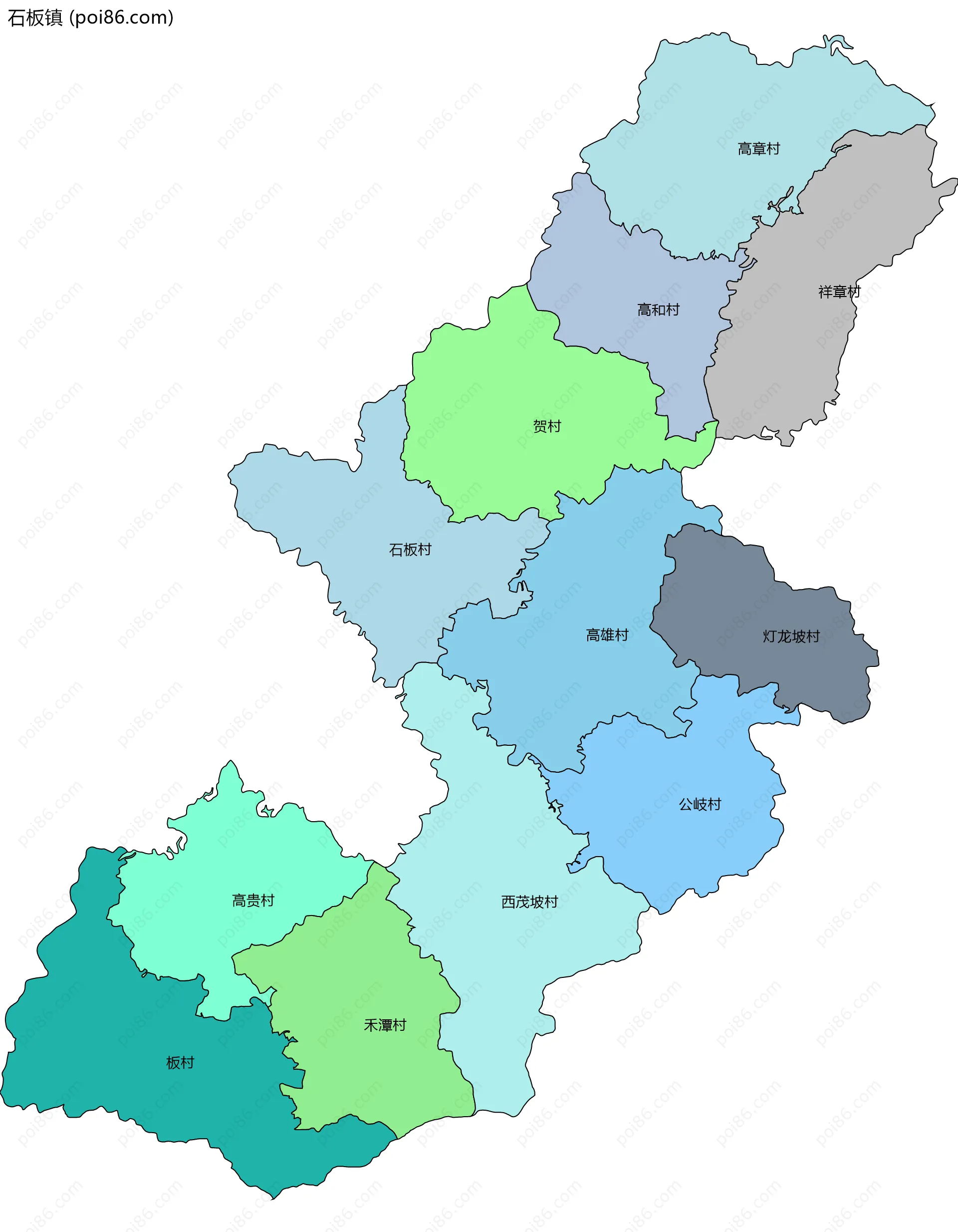 石板镇边界地图(五级行政区划)