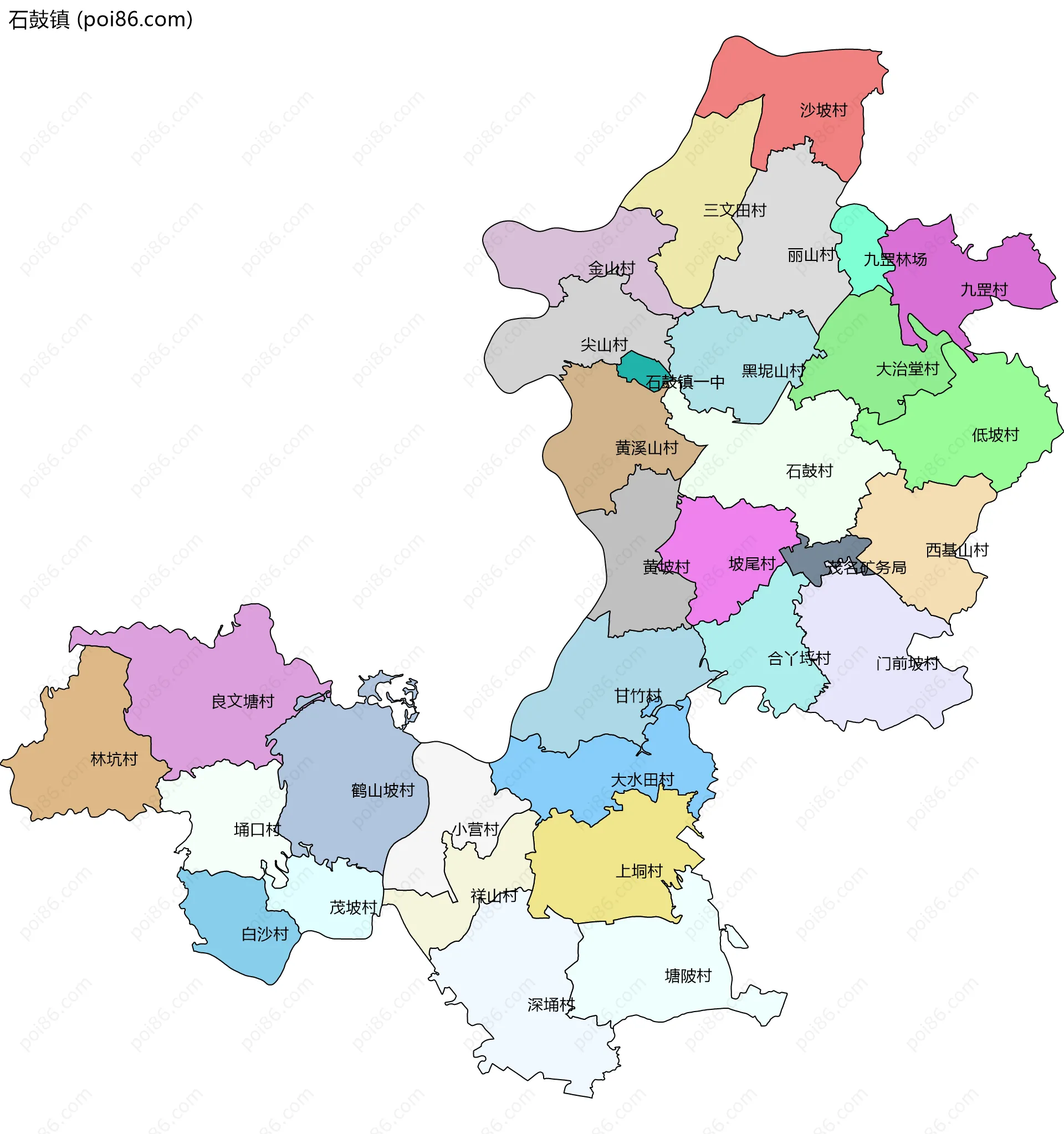 石鼓镇边界地图(五级行政区划)