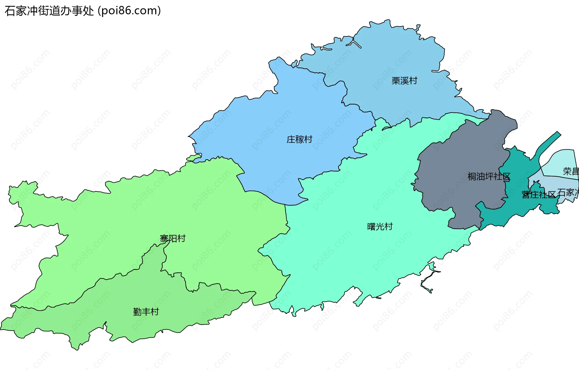 石家冲街道办事处边界地图(五级行政区划)