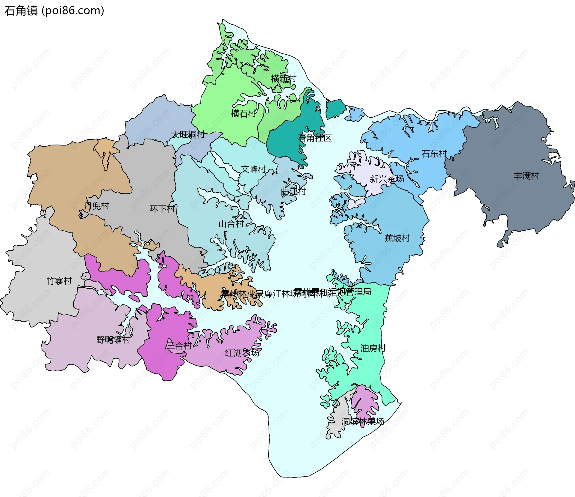 石角镇边界地图(五级行政区划)