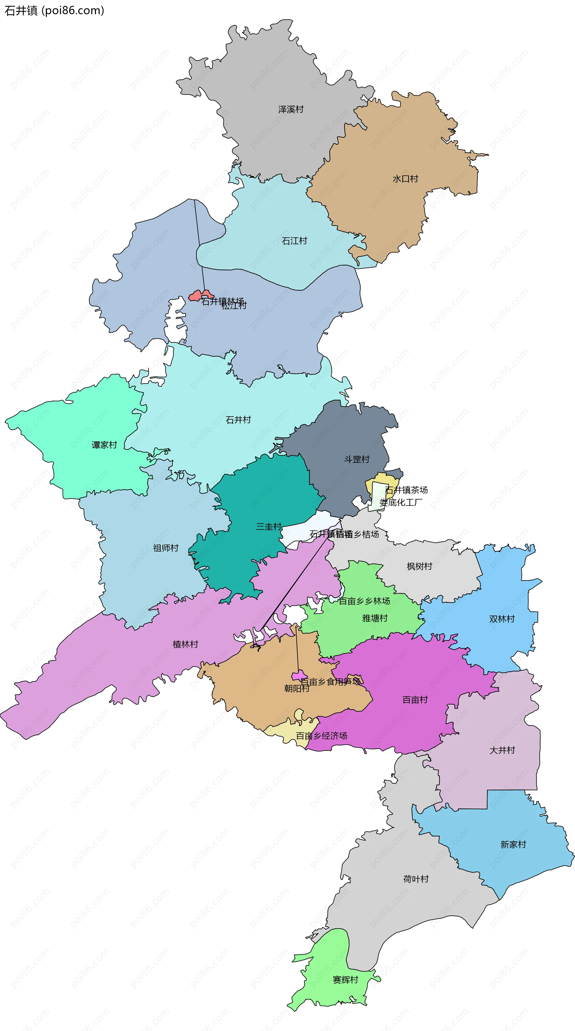 石井镇边界地图(五级行政区划)