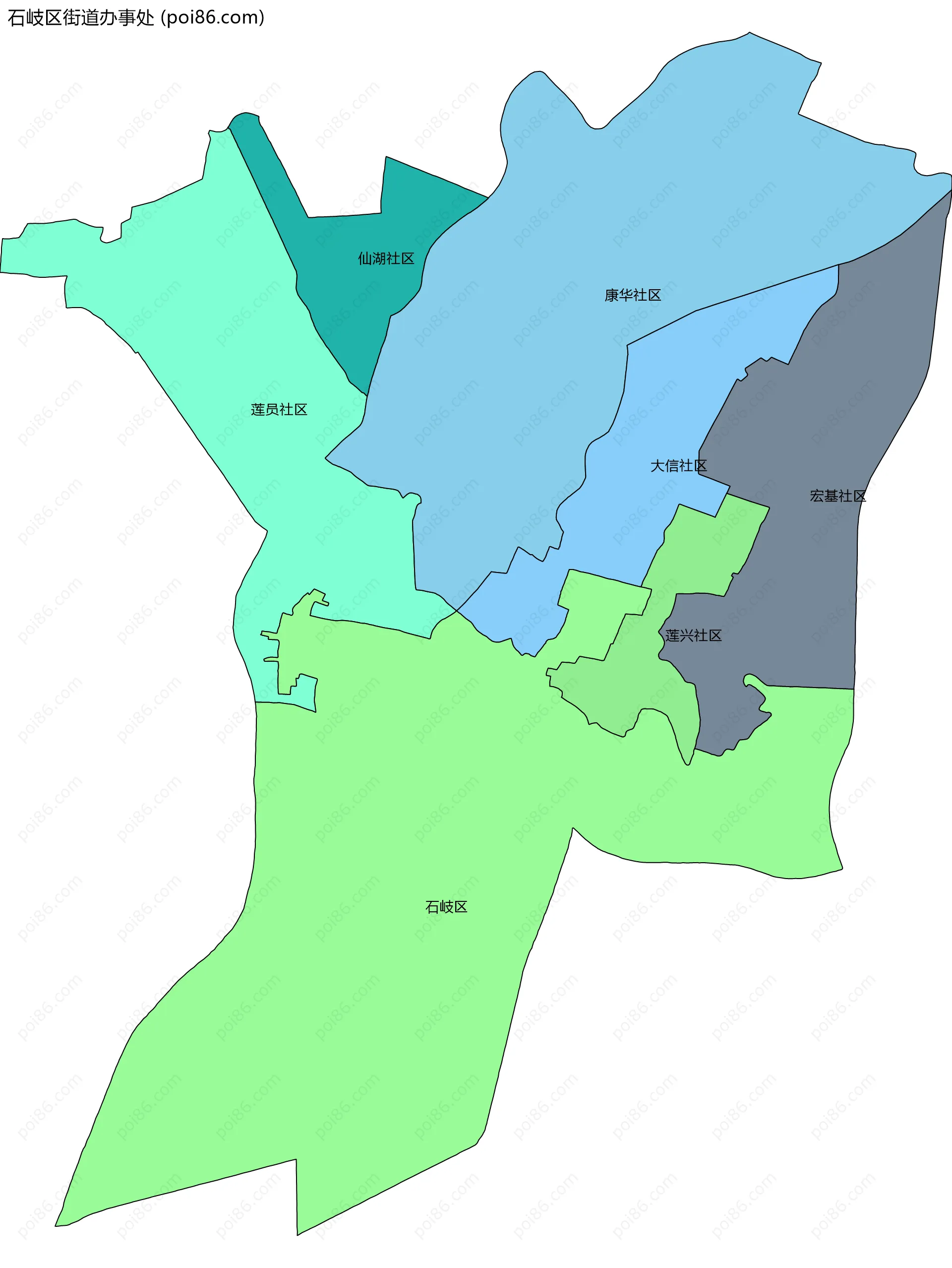 石岐区街道办事处边界地图(五级行政区划)