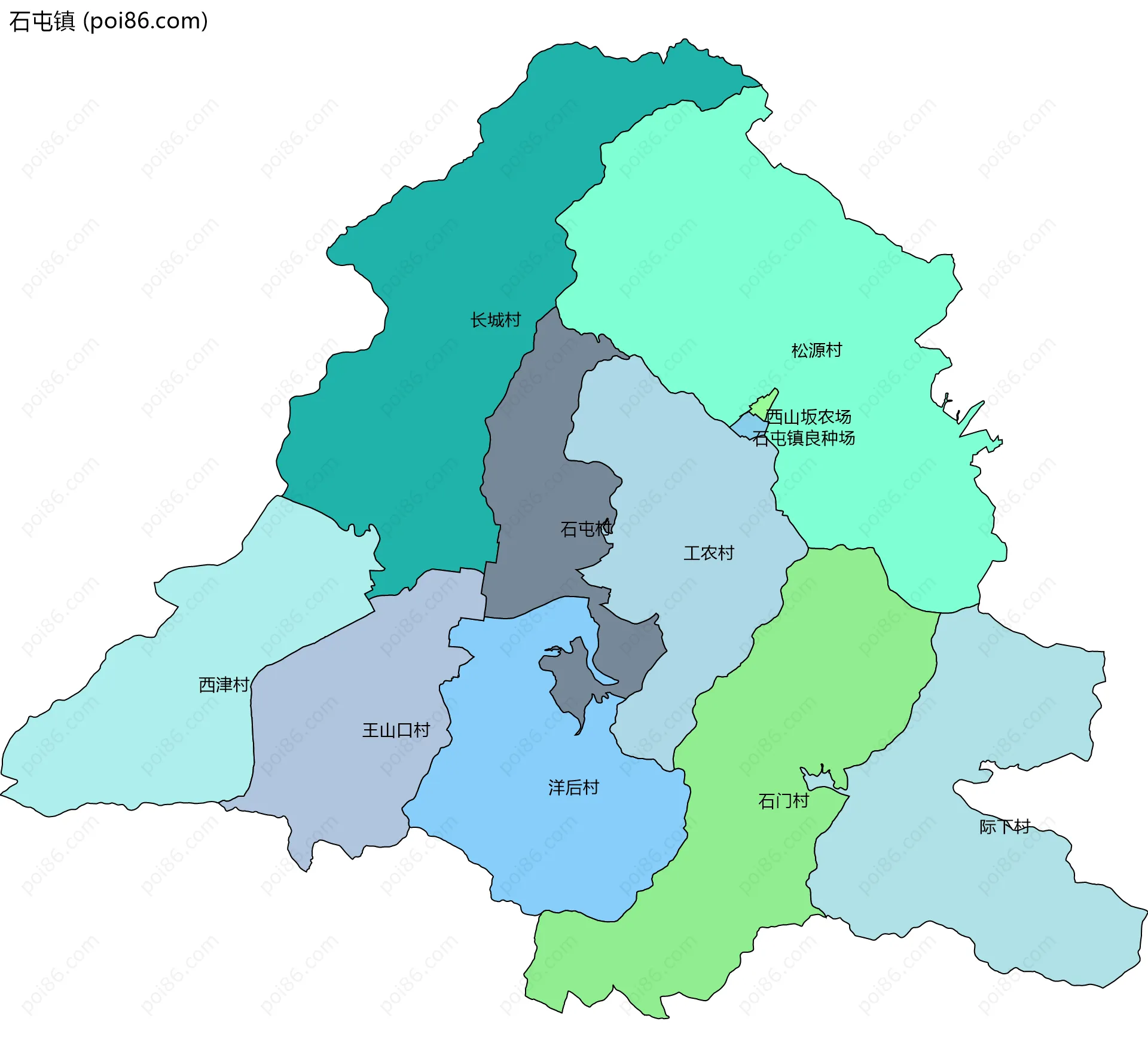 石屯镇边界地图(五级行政区划)