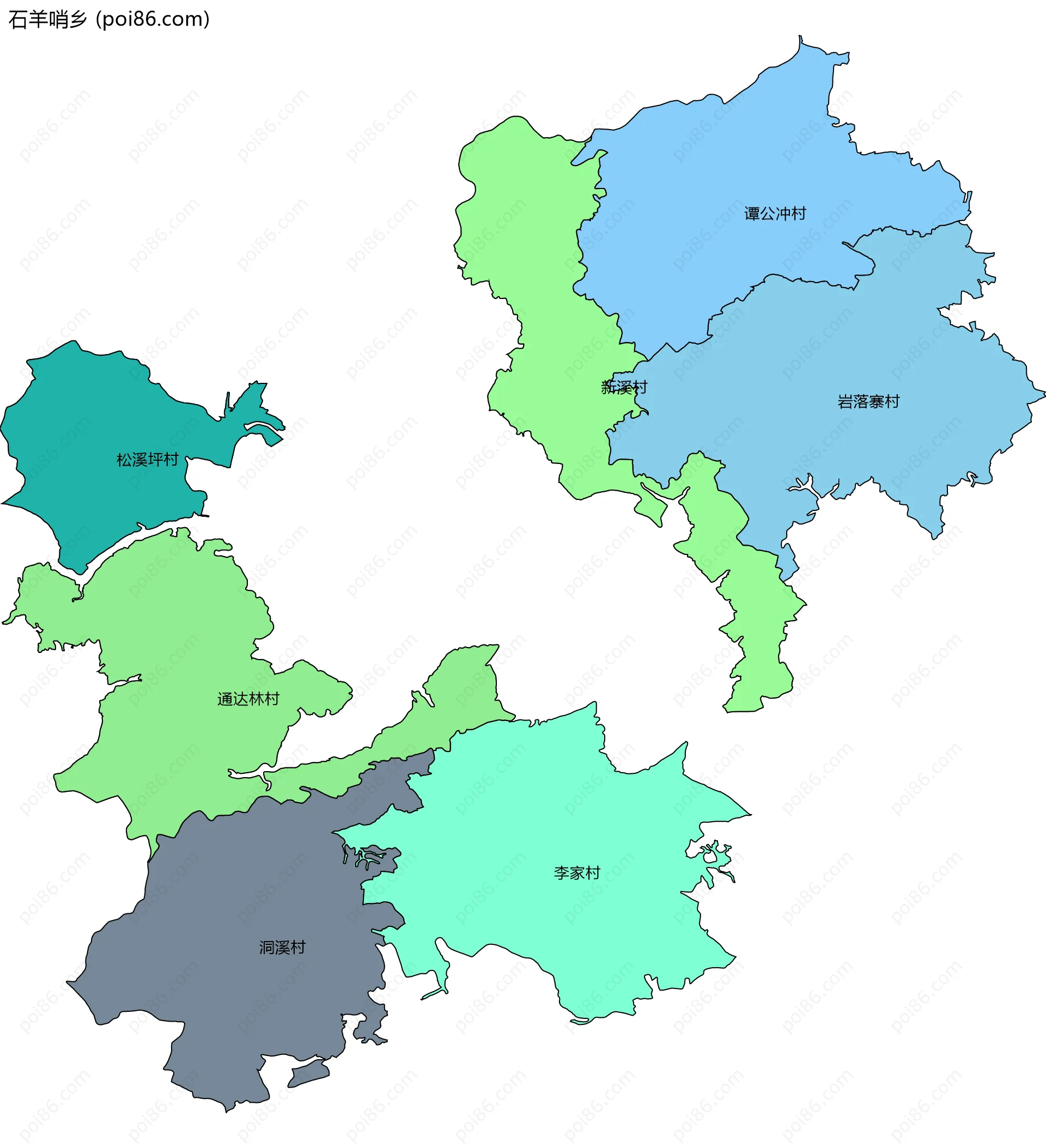 石羊哨乡边界地图(五级行政区划)