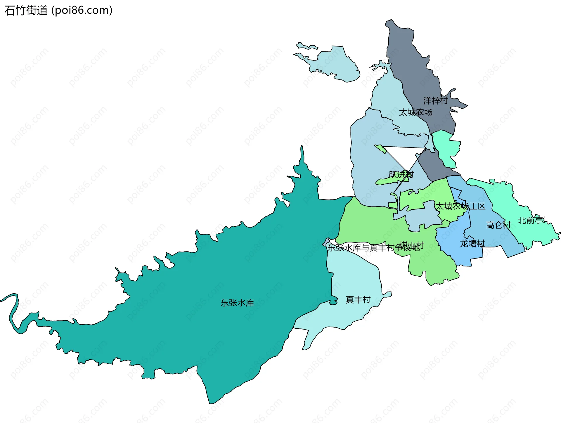 石竹街道边界地图(五级行政区划)