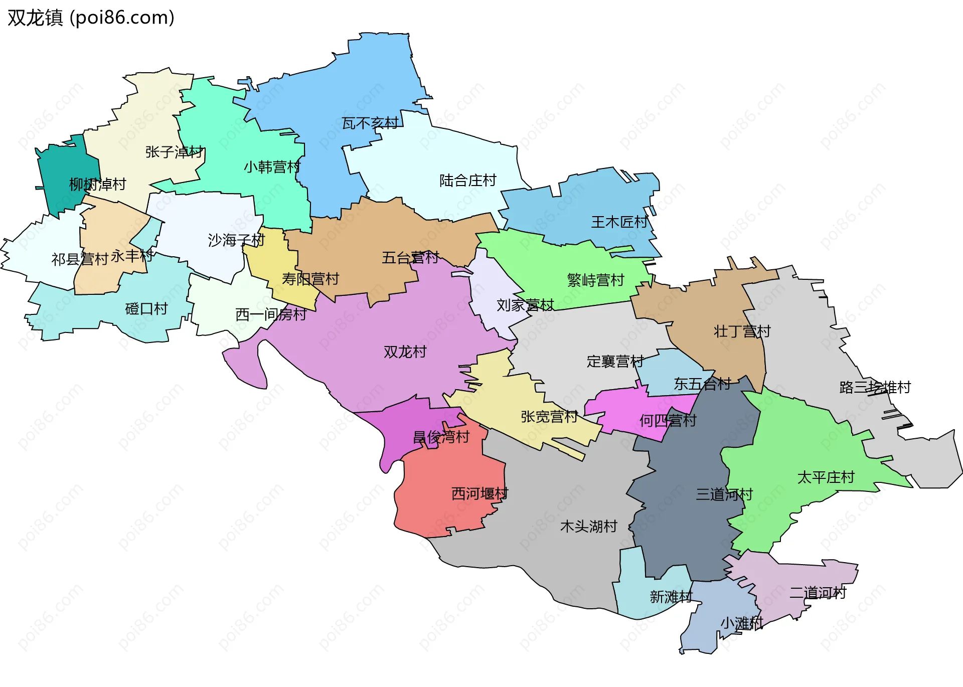 双龙镇边界地图(五级行政区划)