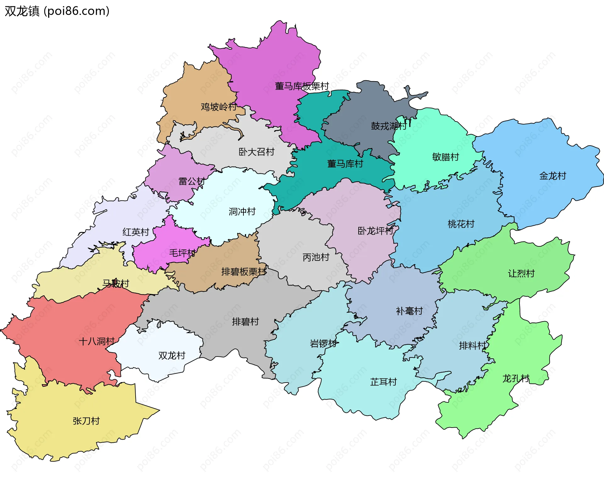 双龙镇边界地图(五级行政区划)
