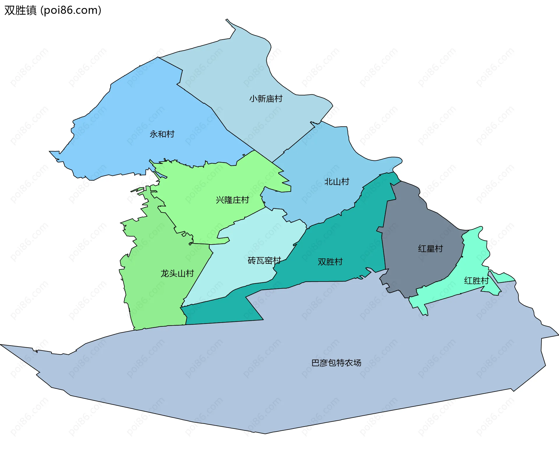 双胜镇边界地图(五级行政区划)