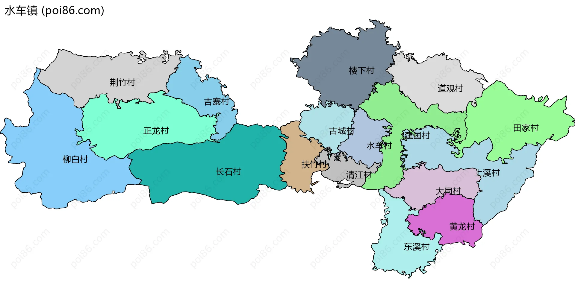 水车镇边界地图(五级行政区划)