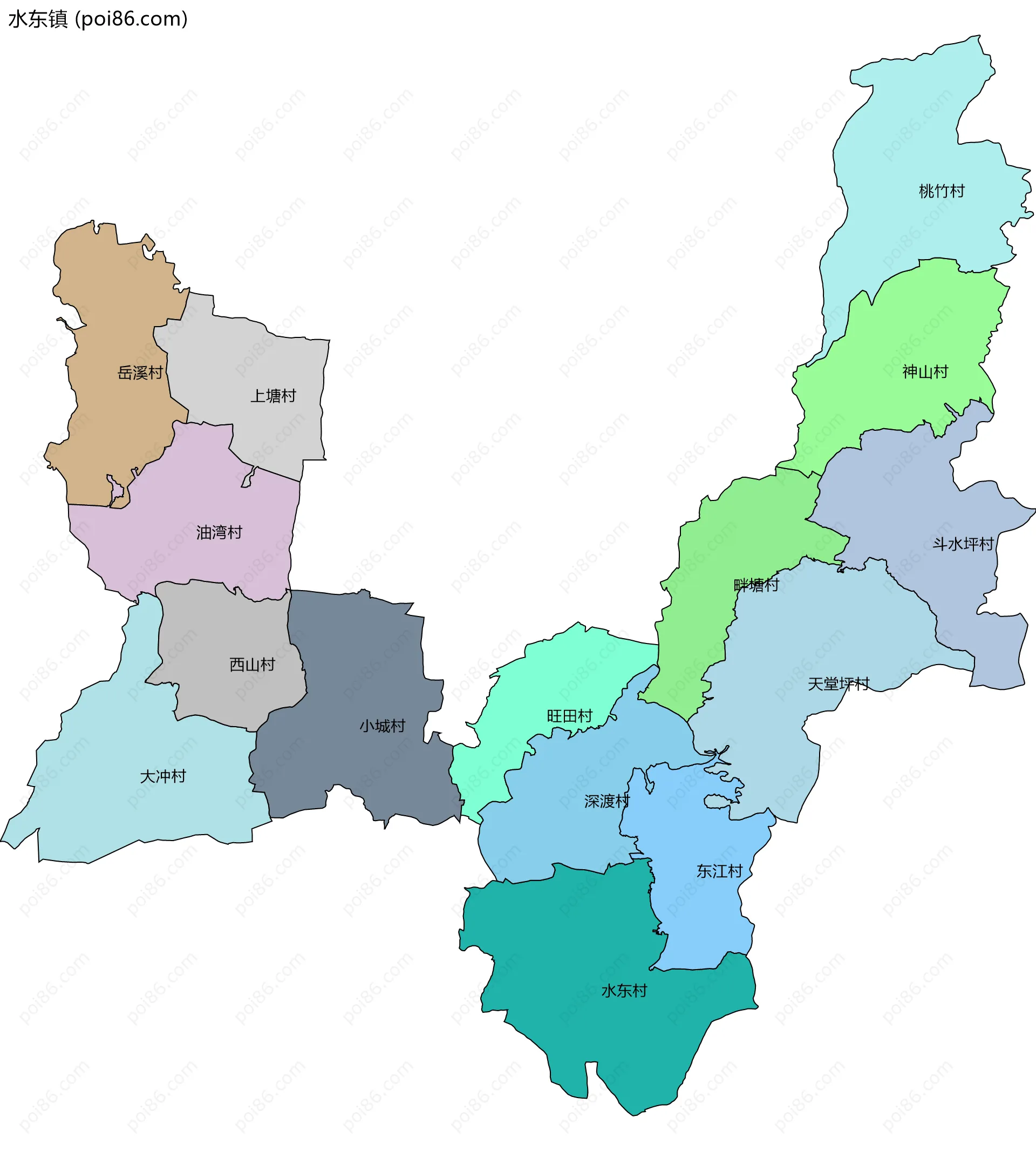 水东镇边界地图(五级行政区划)