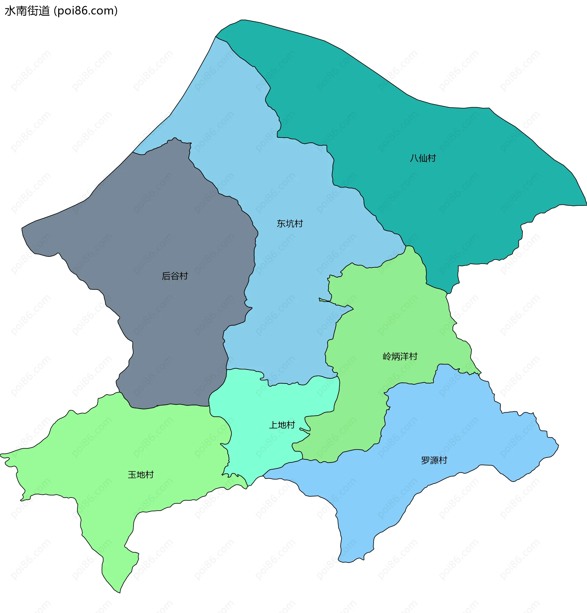水南街道边界地图(五级行政区划)