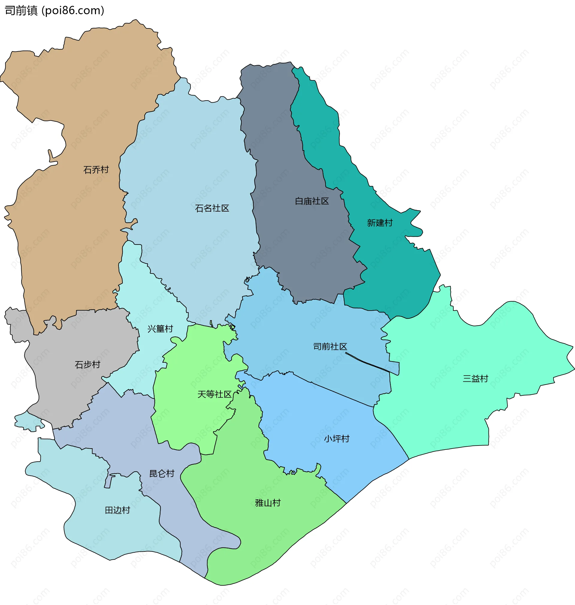 司前镇边界地图(五级行政区划)