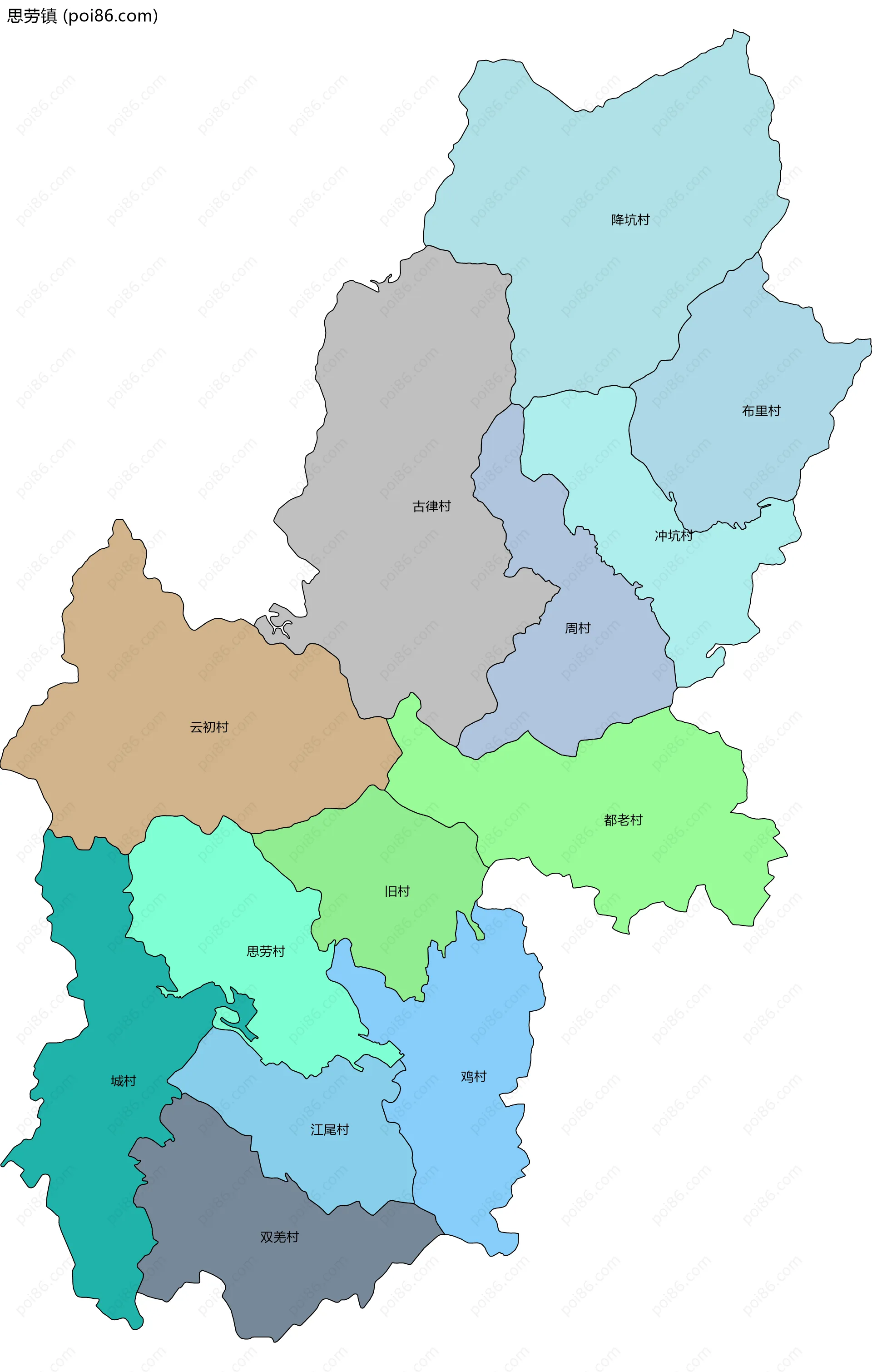 思劳镇边界地图(五级行政区划)