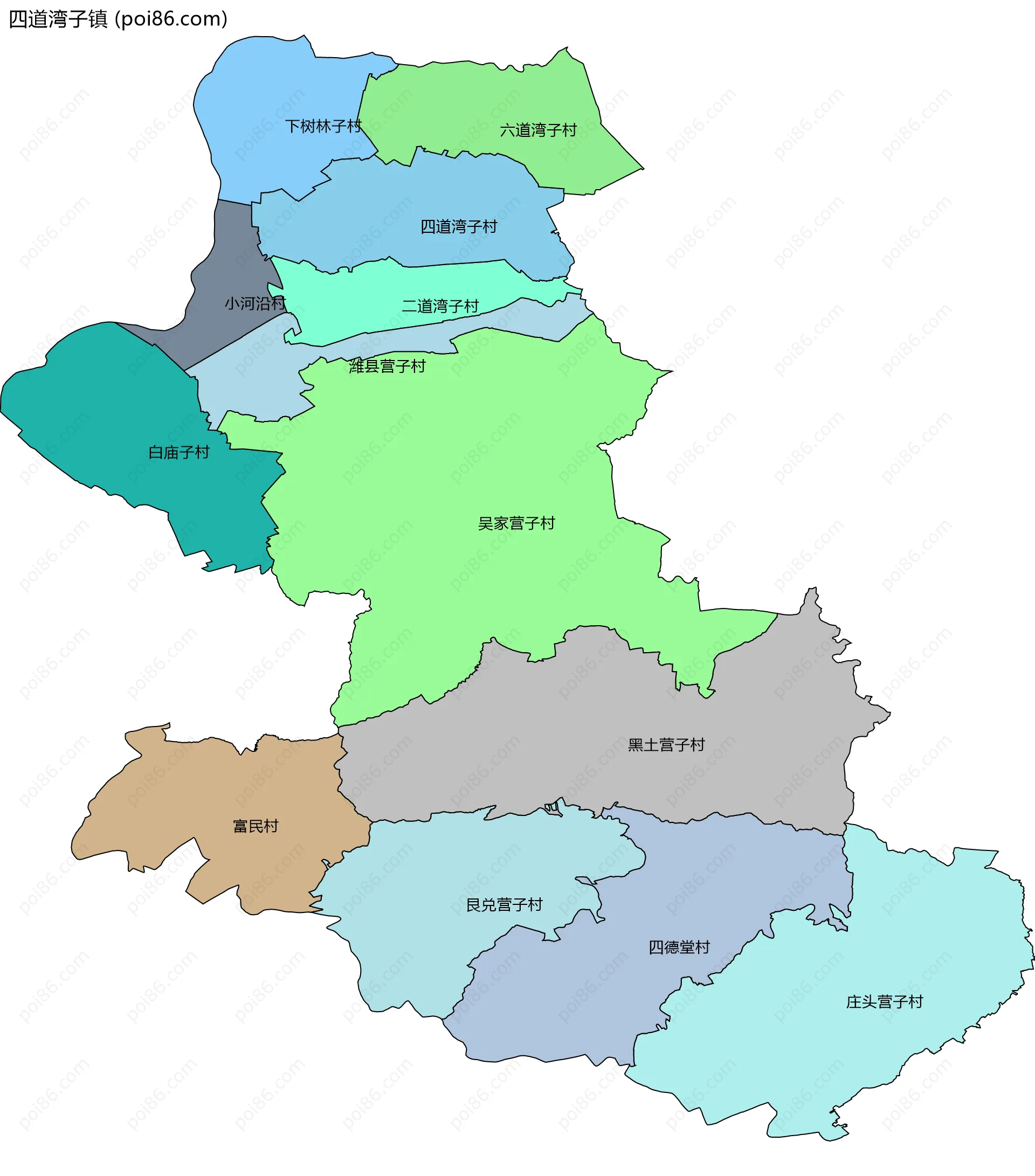 四道湾子镇边界地图(五级行政区划)