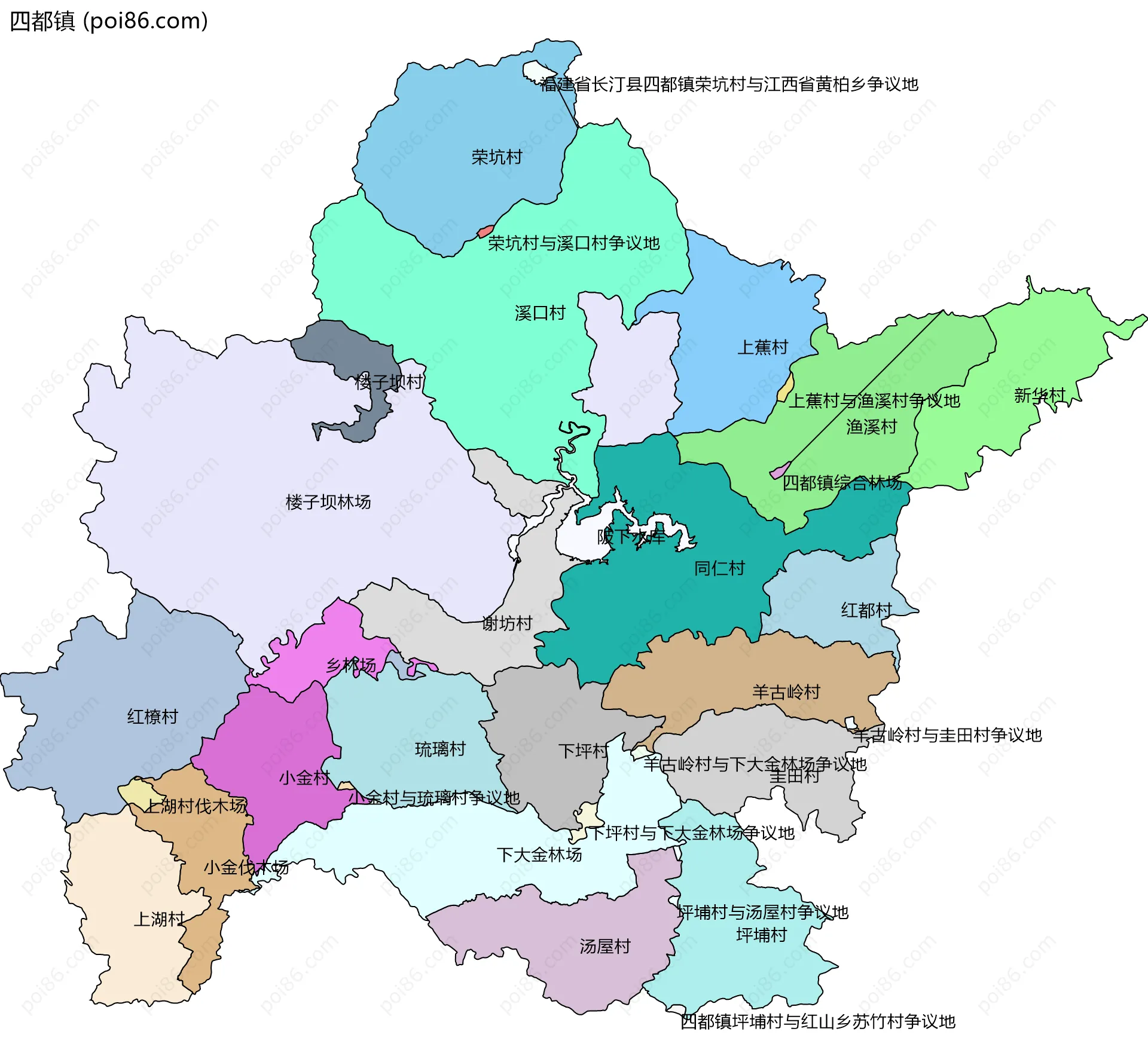 四都镇边界地图(五级行政区划)