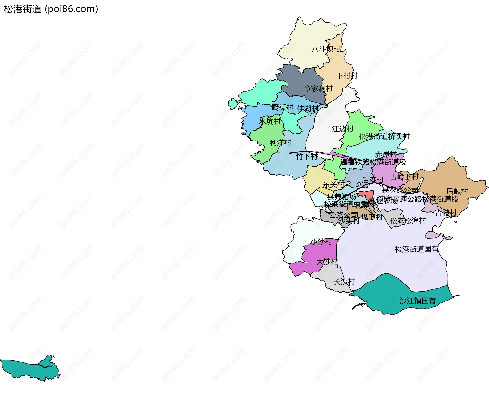 松港街道边界地图(五级行政区划)