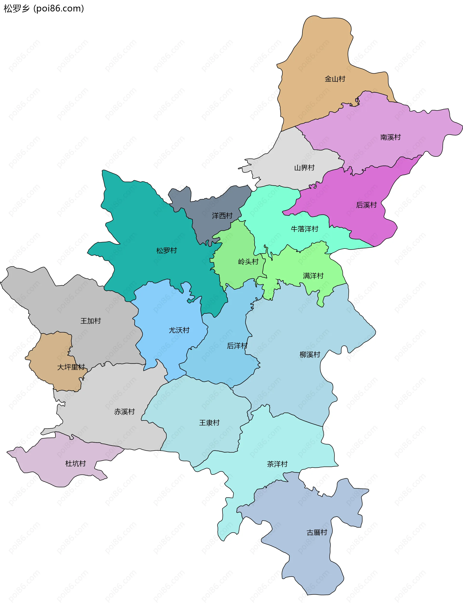 松罗乡边界地图(五级行政区划)