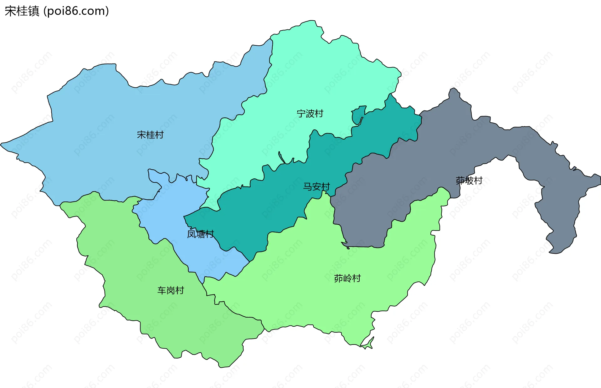 宋桂镇边界地图(五级行政区划)