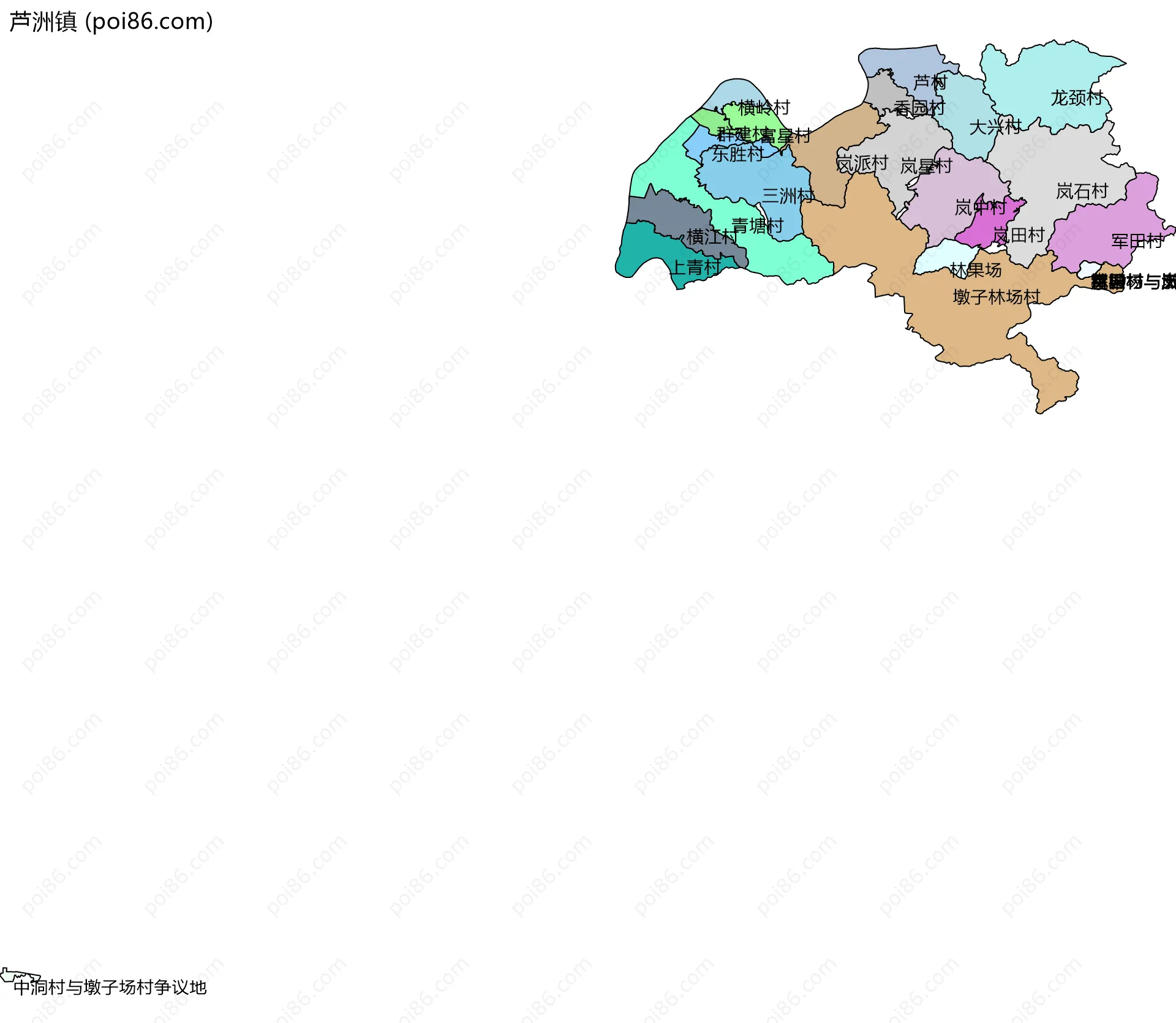 芦洲镇边界地图(五级行政区划)