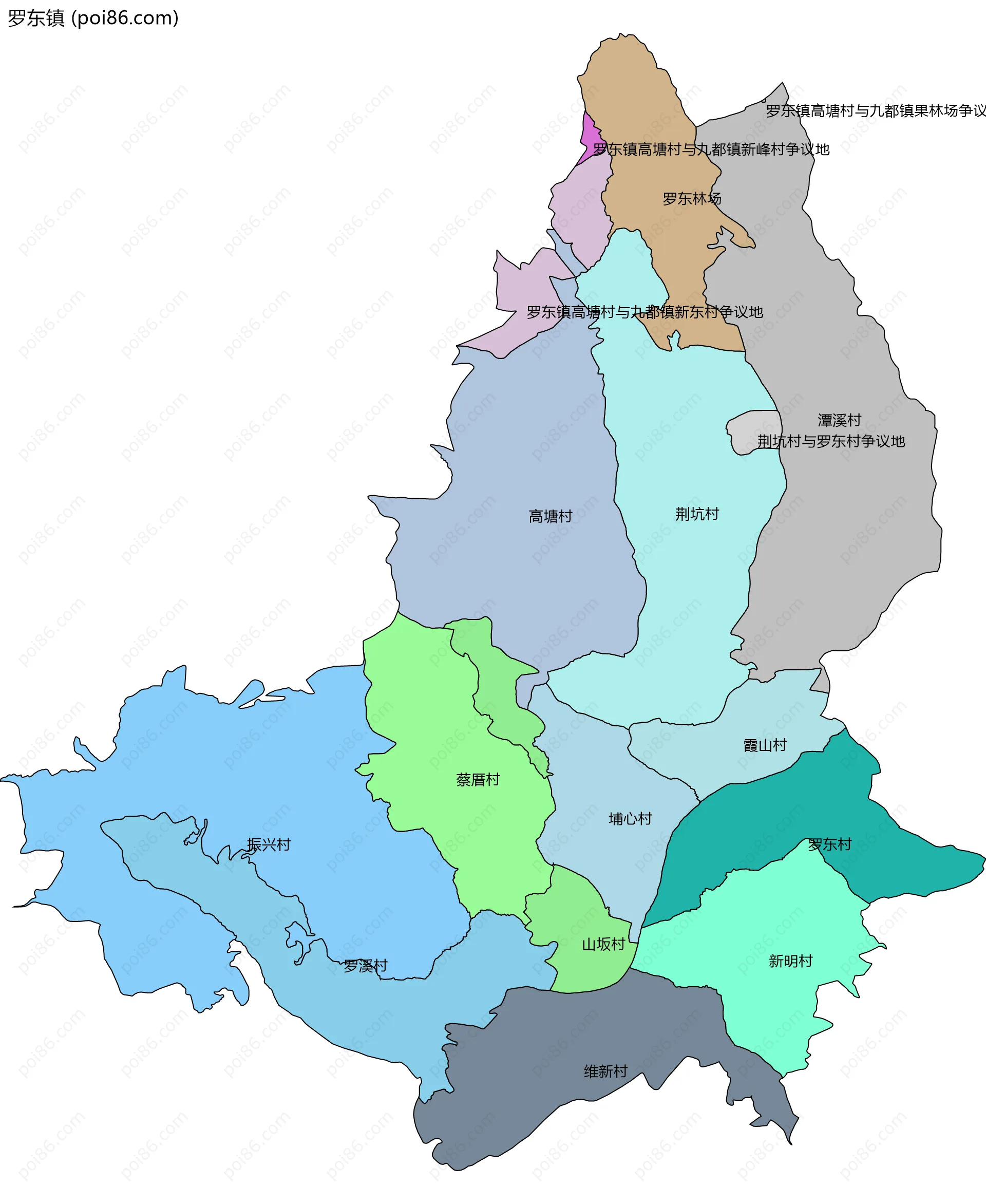 罗东镇边界地图(五级行政区划)