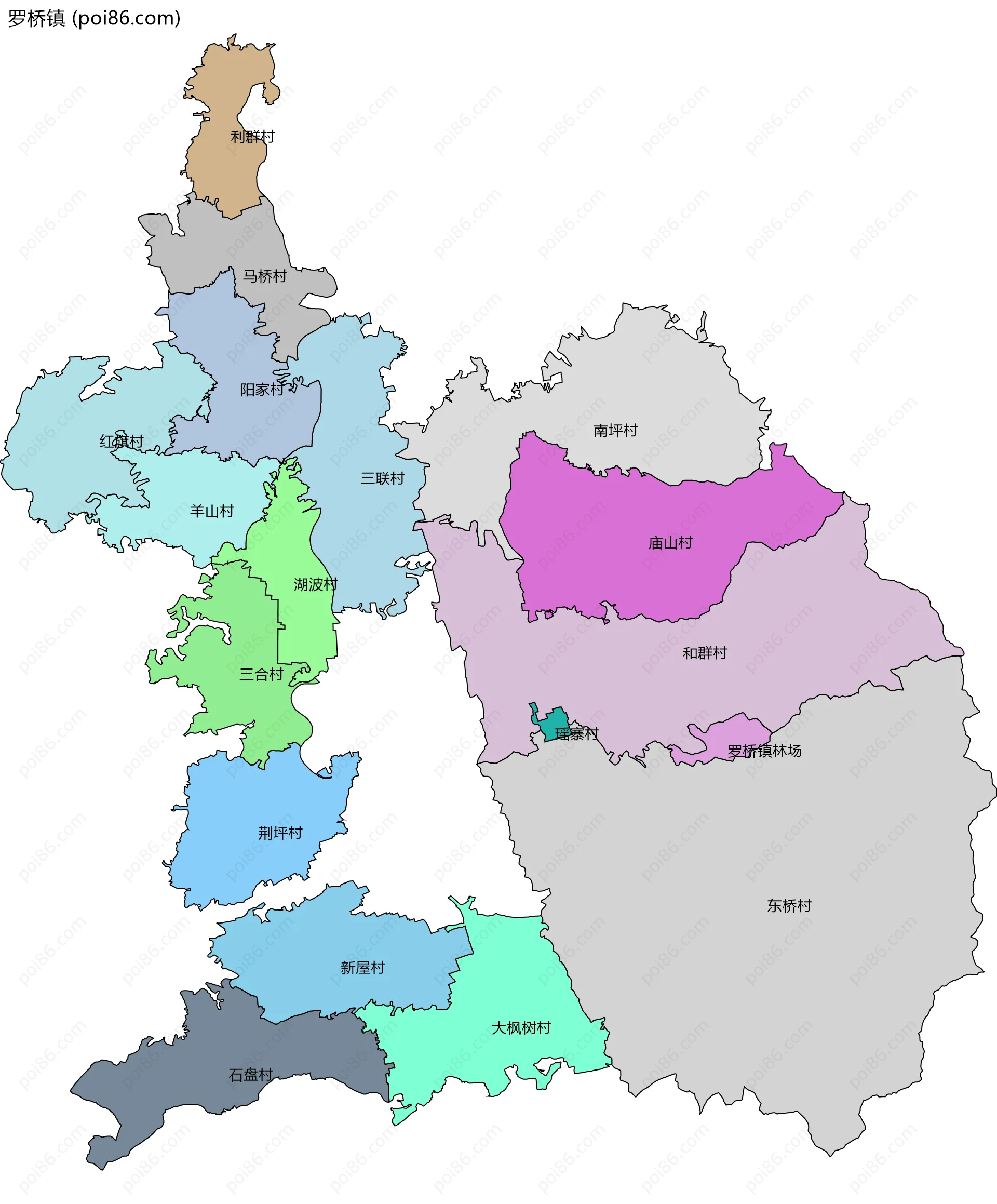 罗桥镇边界地图(五级行政区划)