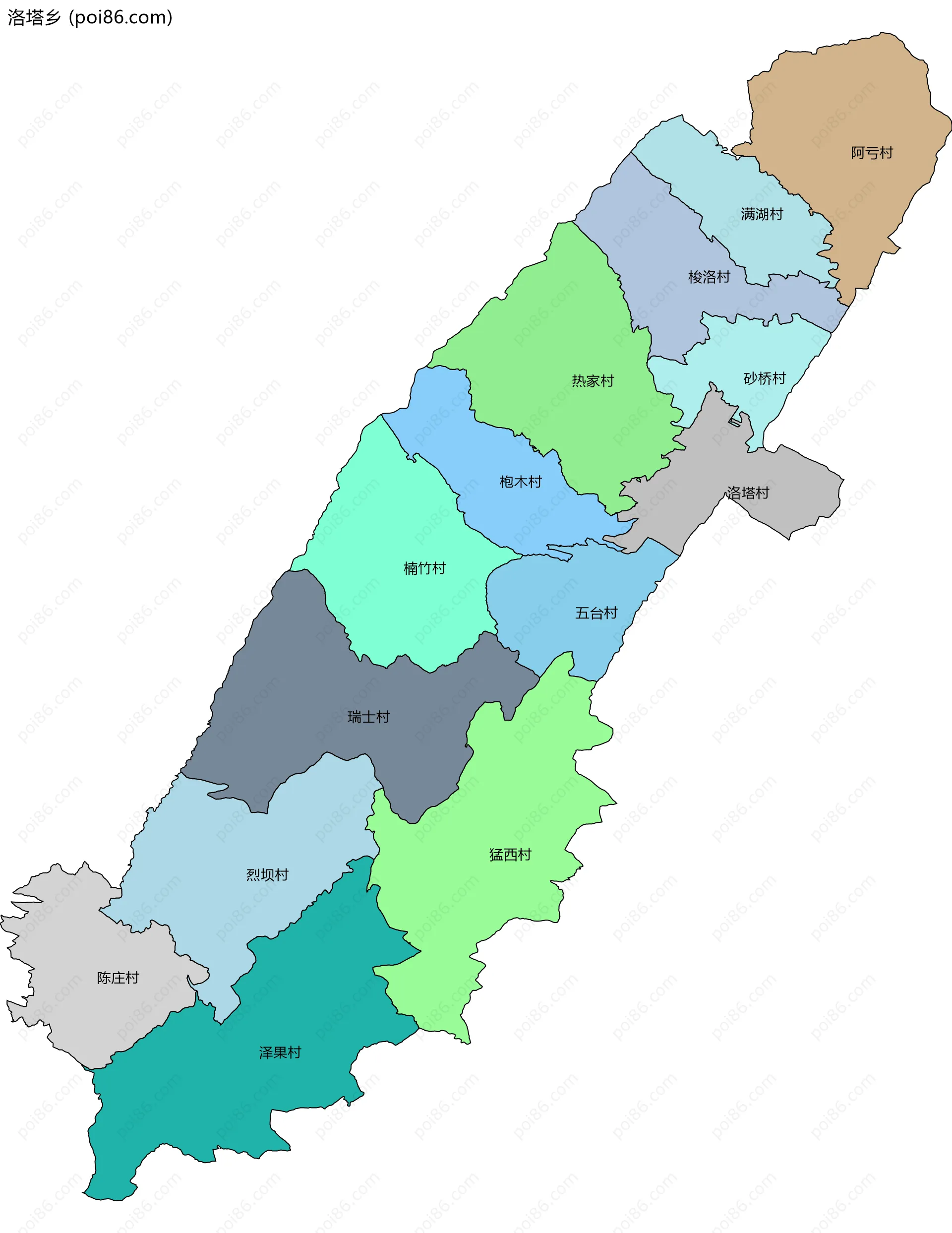 洛塔乡边界地图(五级行政区划)