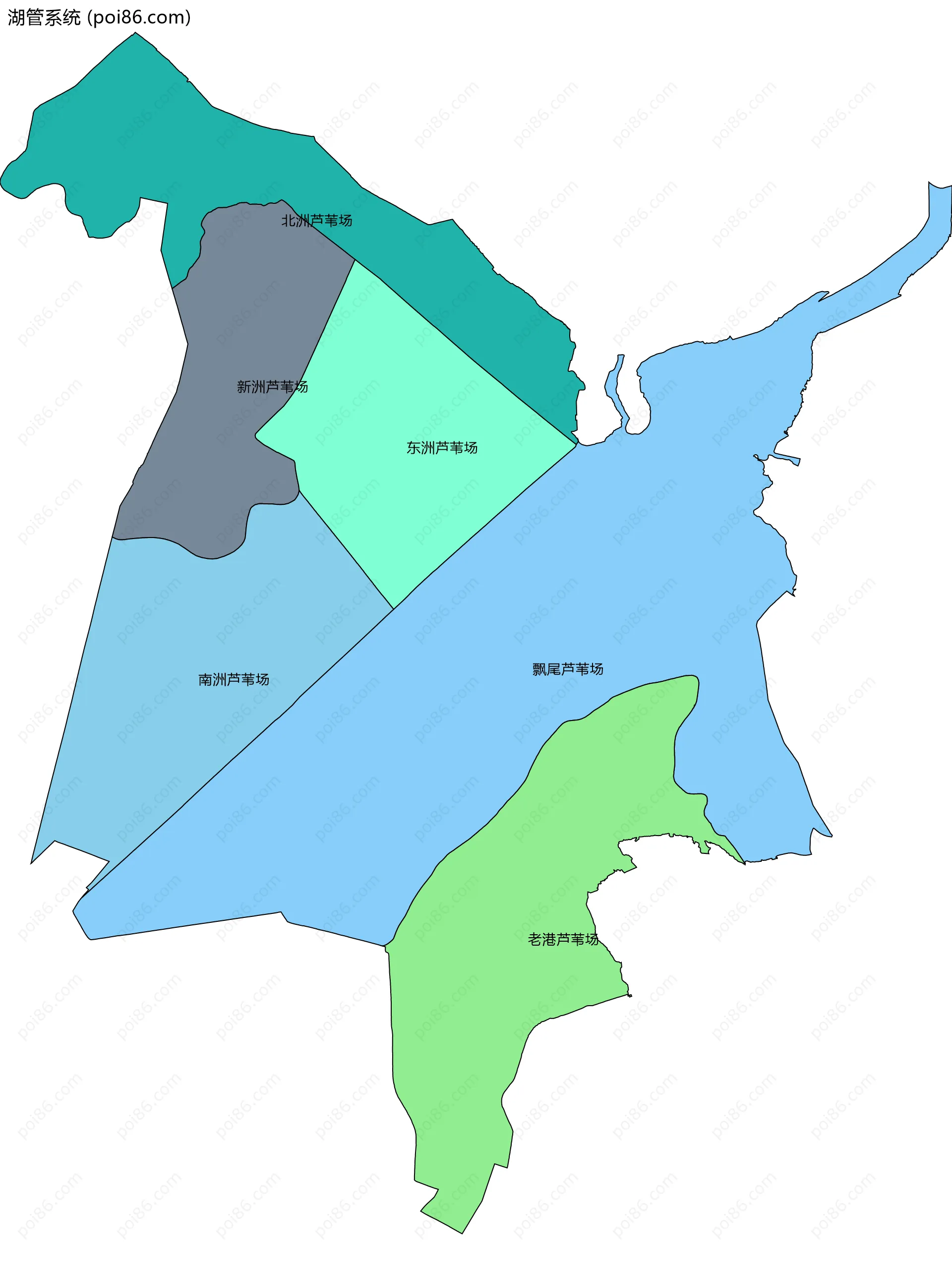 湖管系统边界地图(五级行政区划)
