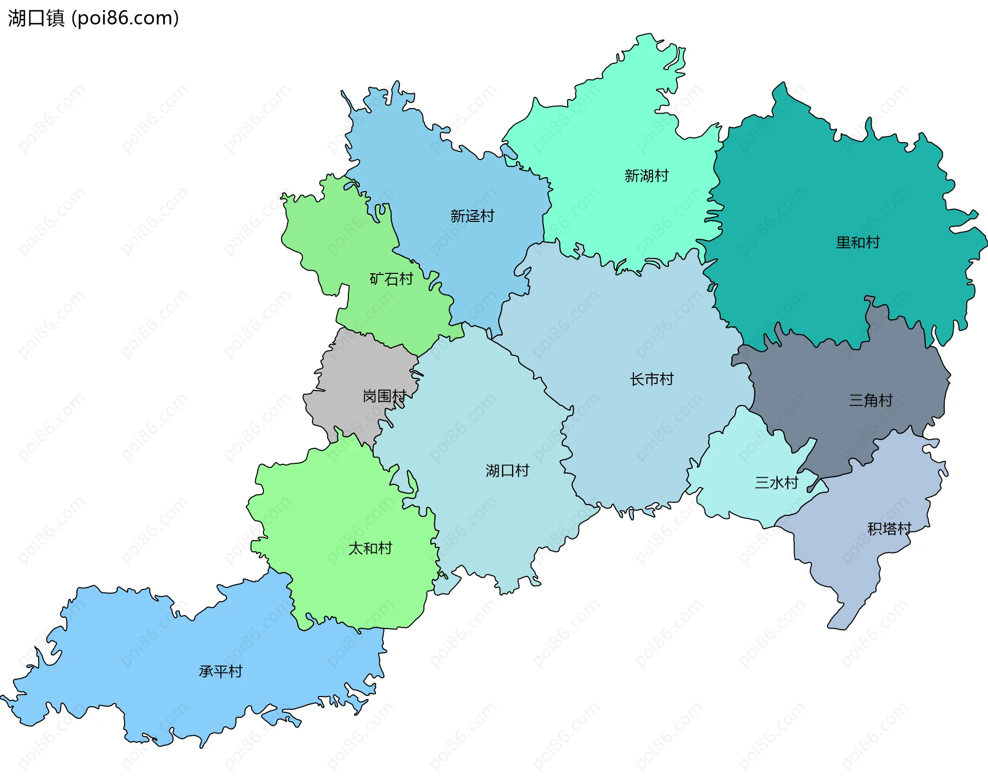 湖口镇边界地图(五级行政区划)