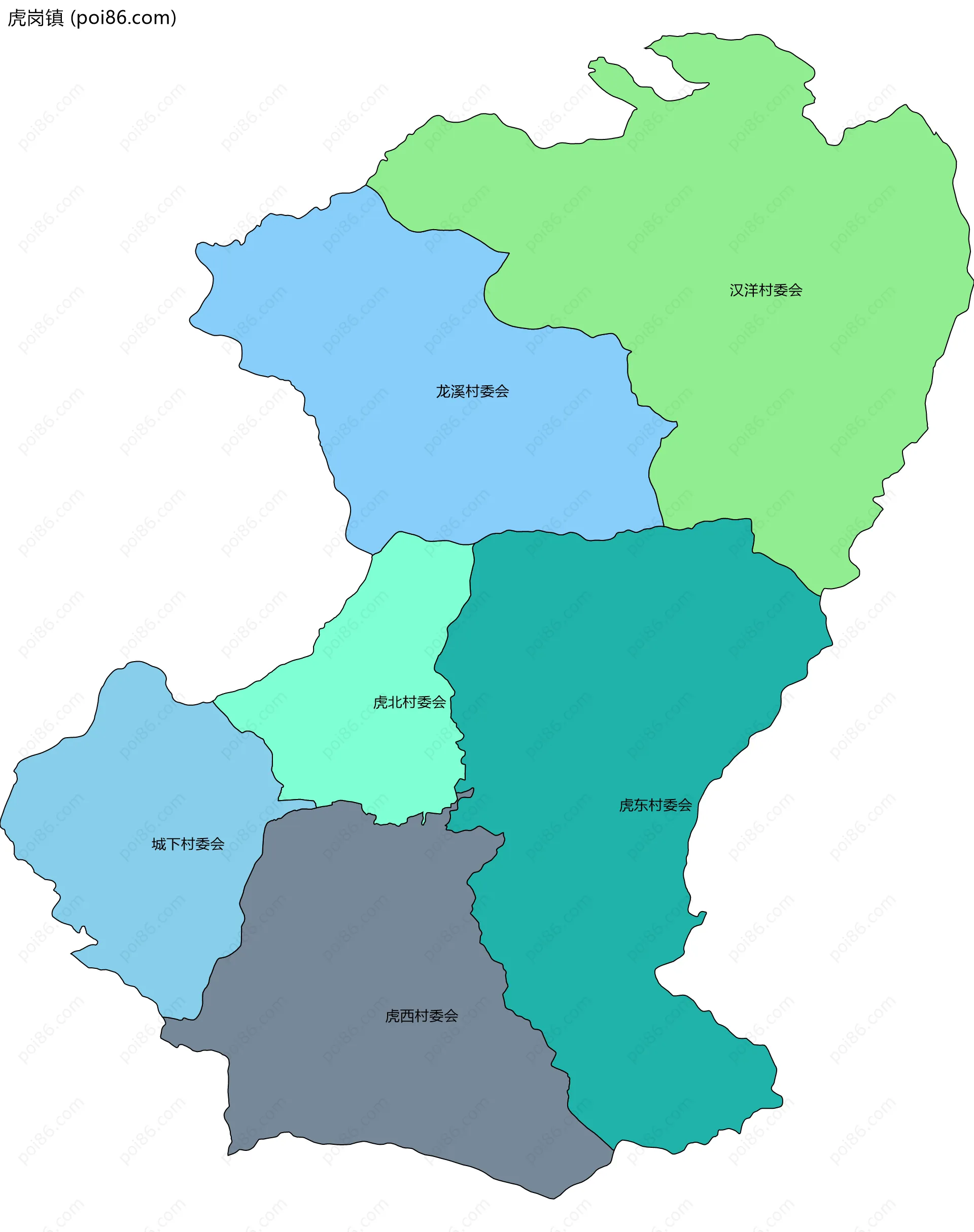 虎岗镇边界地图(五级行政区划)